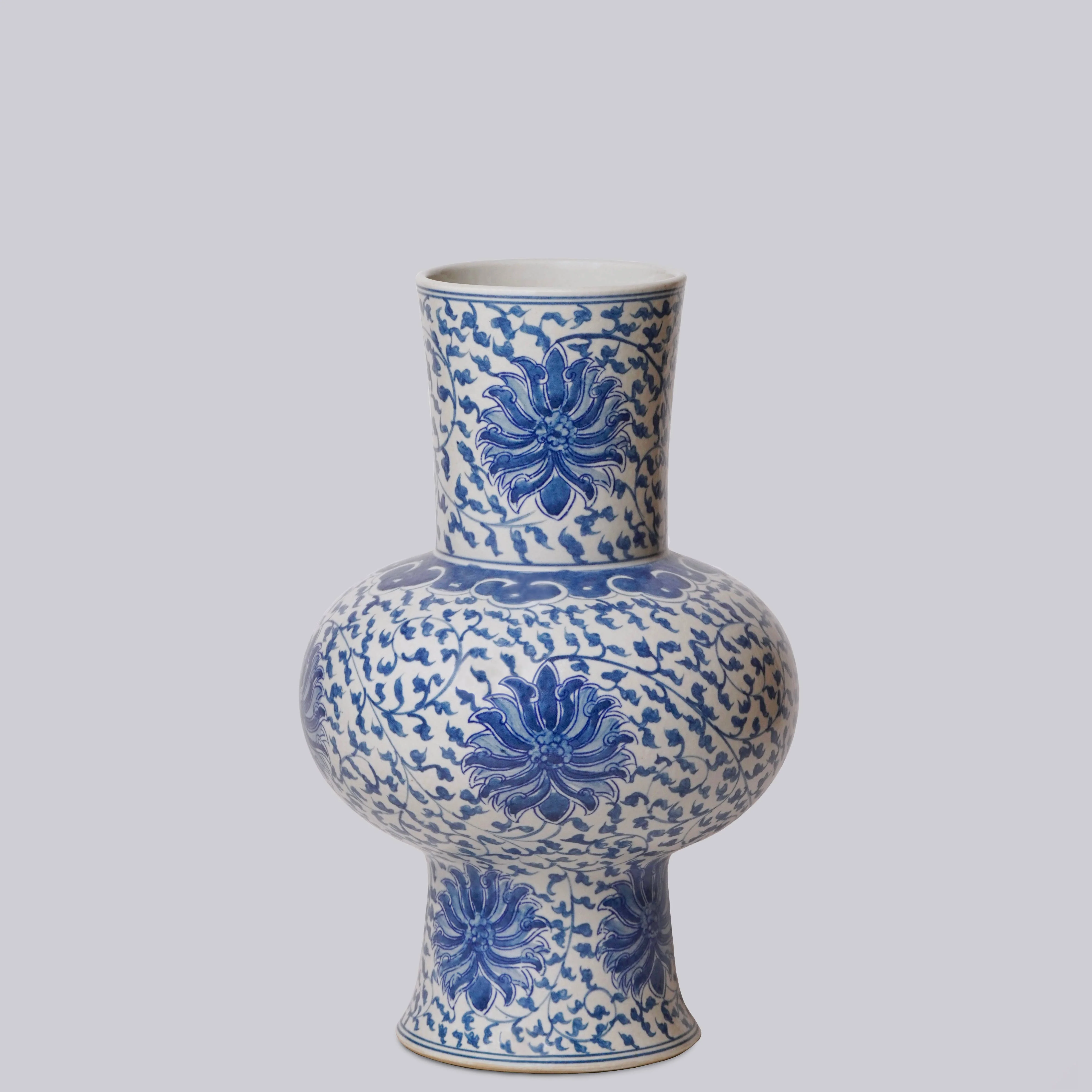 Blue and White Porcelain Scrolling Lotus Lantern Vase