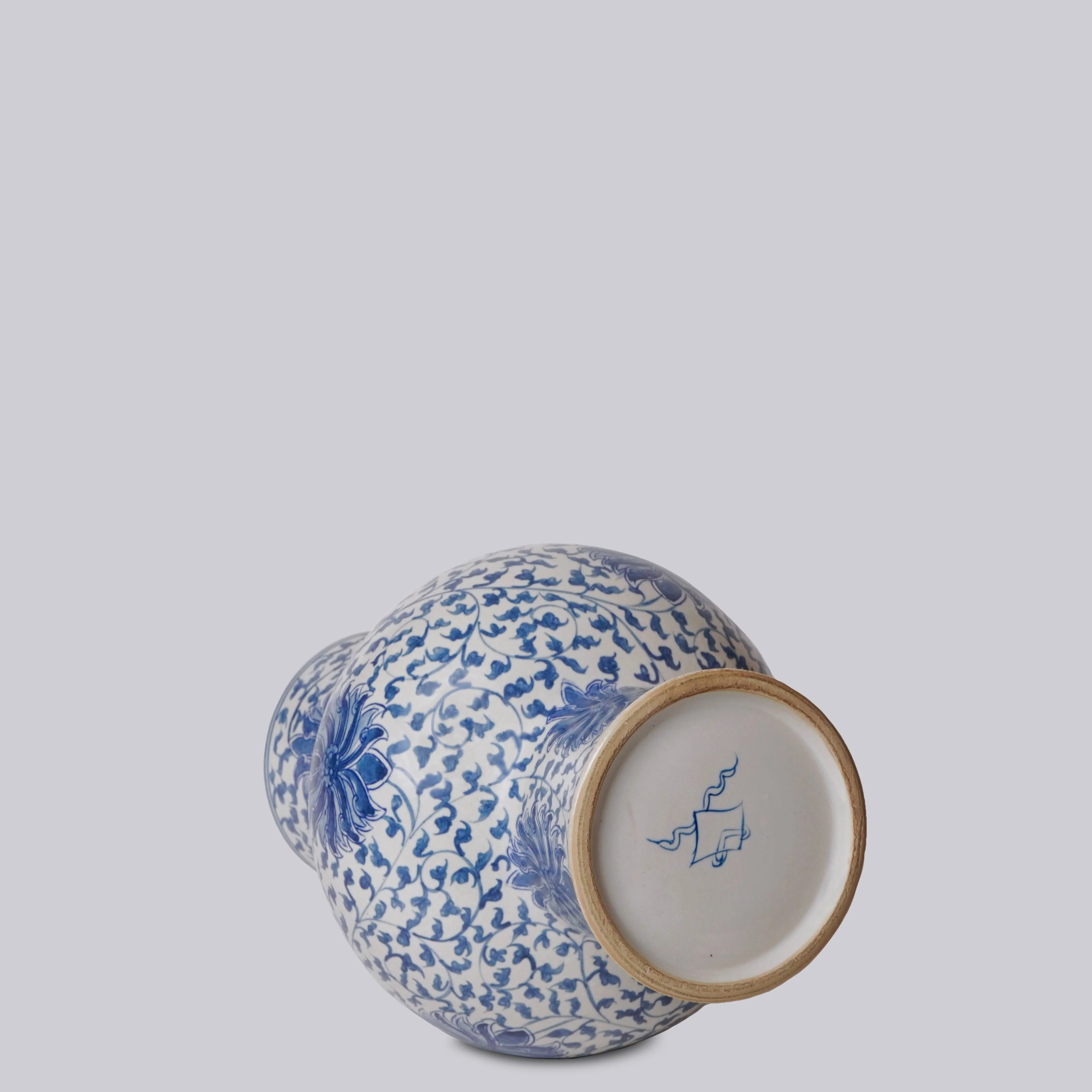Blue and White Porcelain Scrolling Lotus Lantern Vase - Image 4