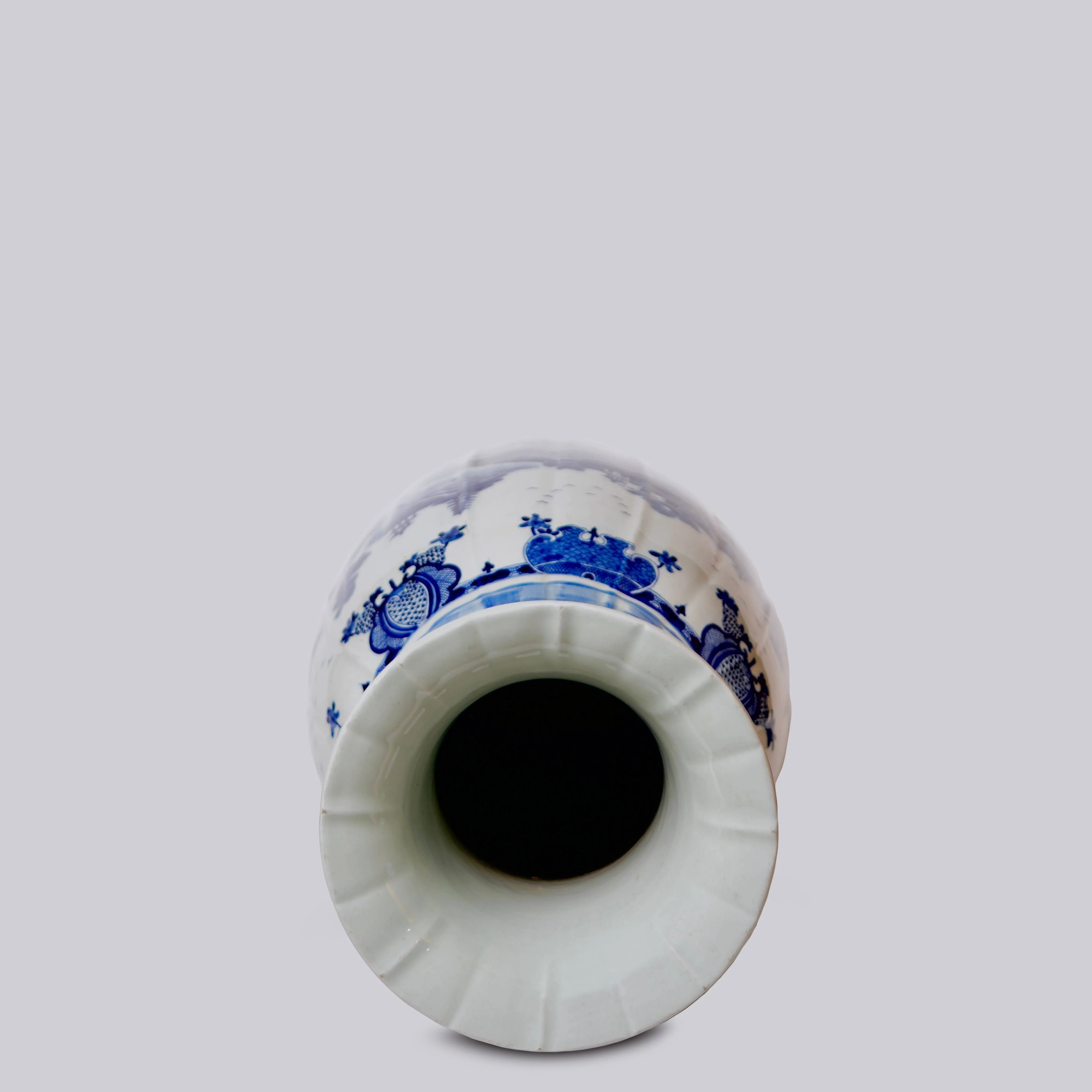 Blue and White Ribbed Willow Ware Tall Vase - Image 2