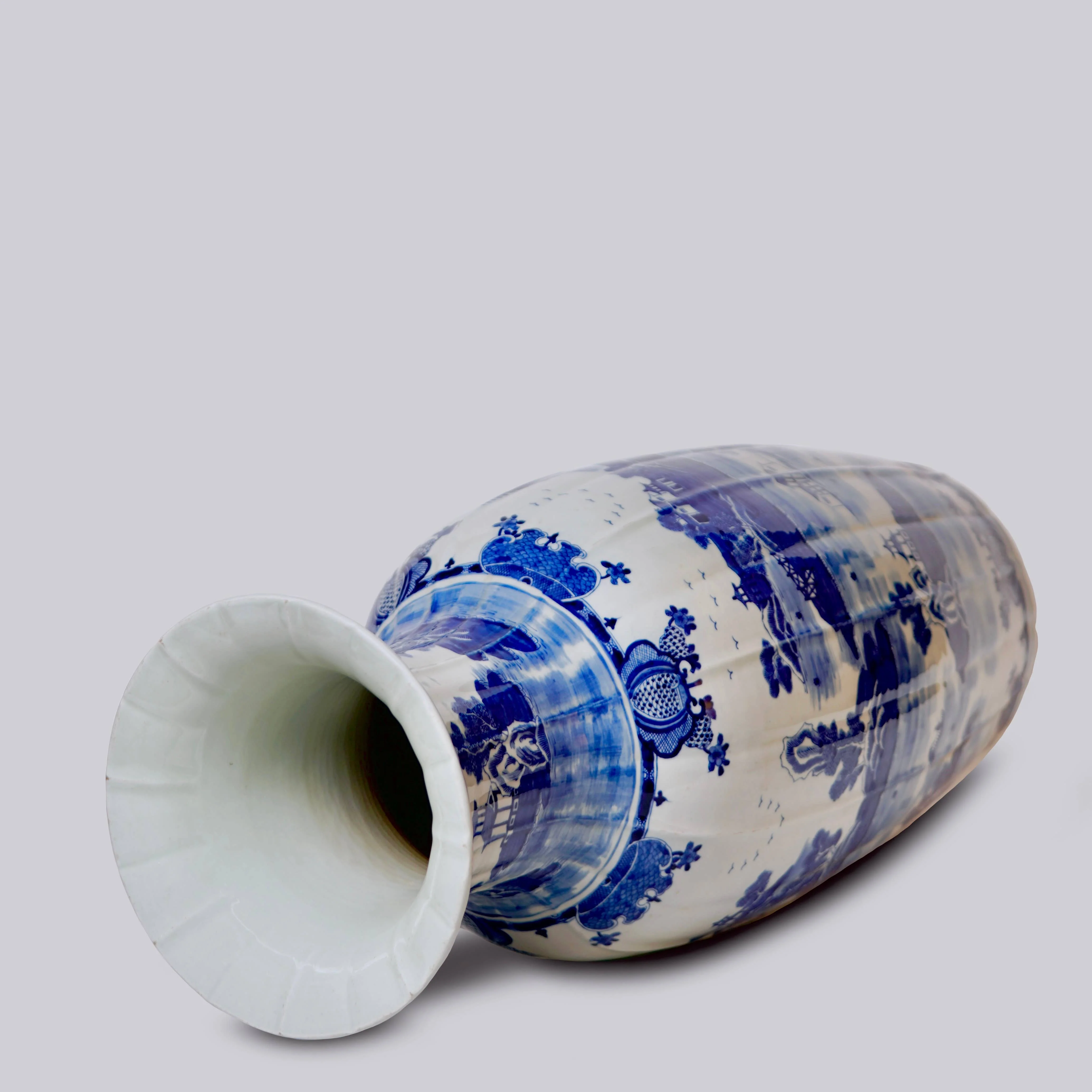 Blue and White Ribbed Willow Ware Tall Vase - Image 5