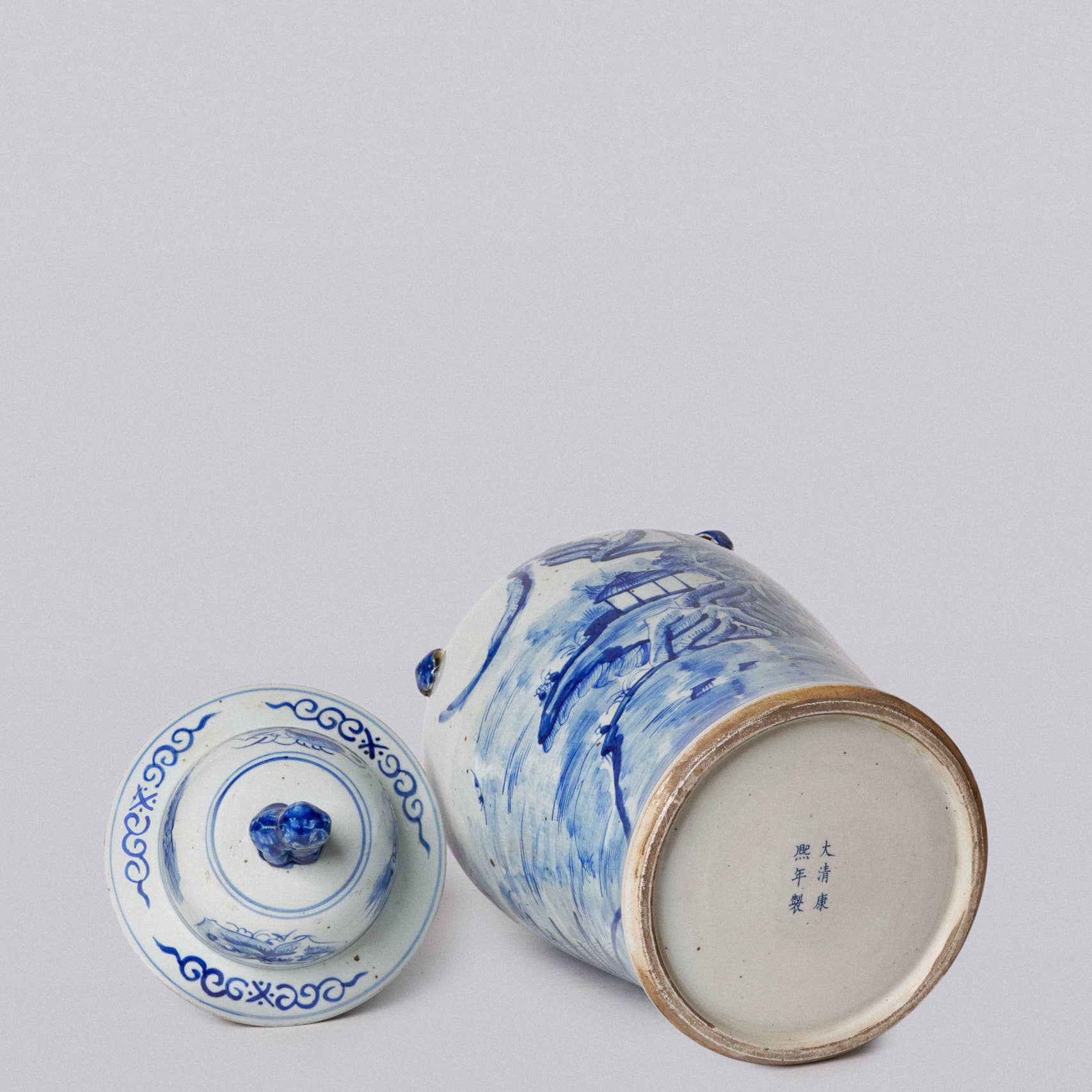 Blue and White River Landscape Porcelain Temple Jar - Image 4