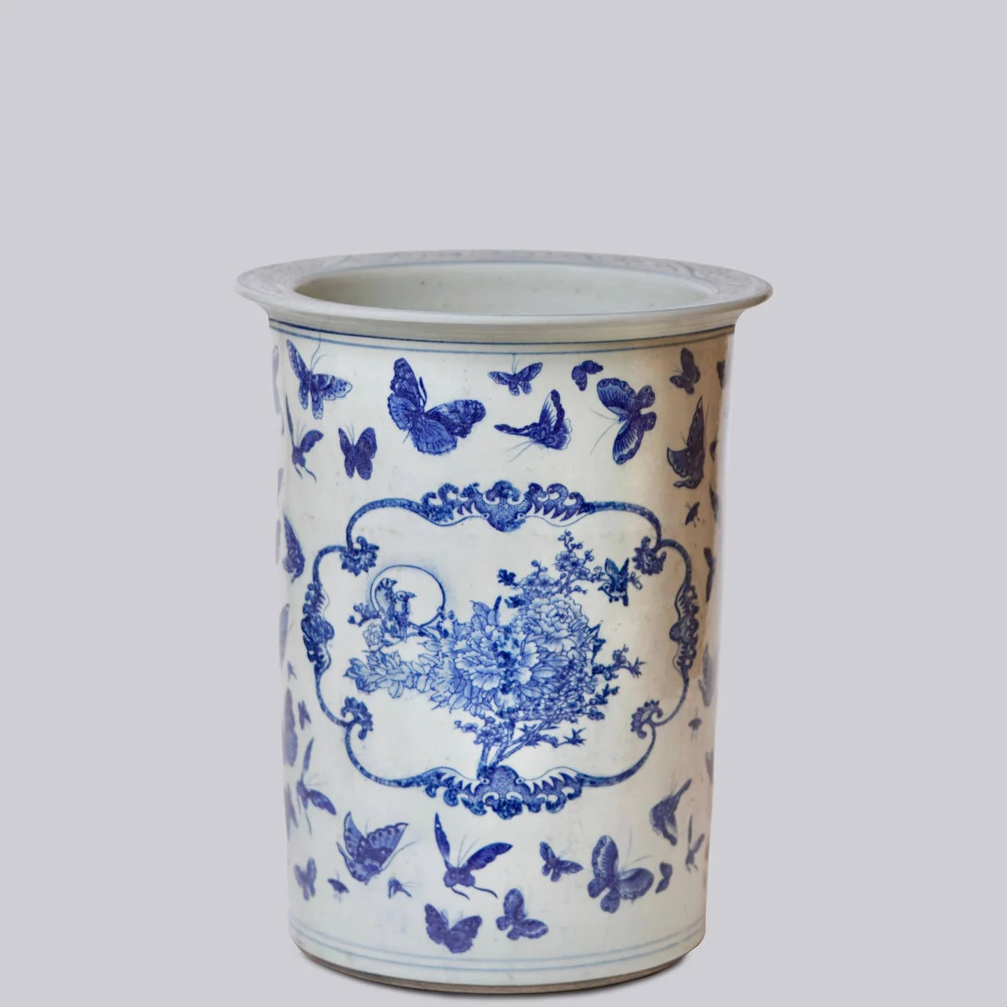 Blue and White Rustic Landscape Porcelain Umbrella Stand - Image 3
