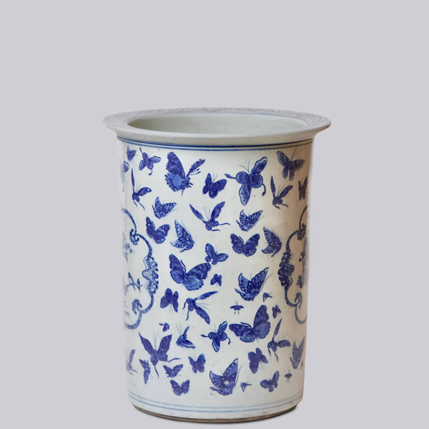 Blue and White Rustic Landscape Porcelain Umbrella Stand - Image 4