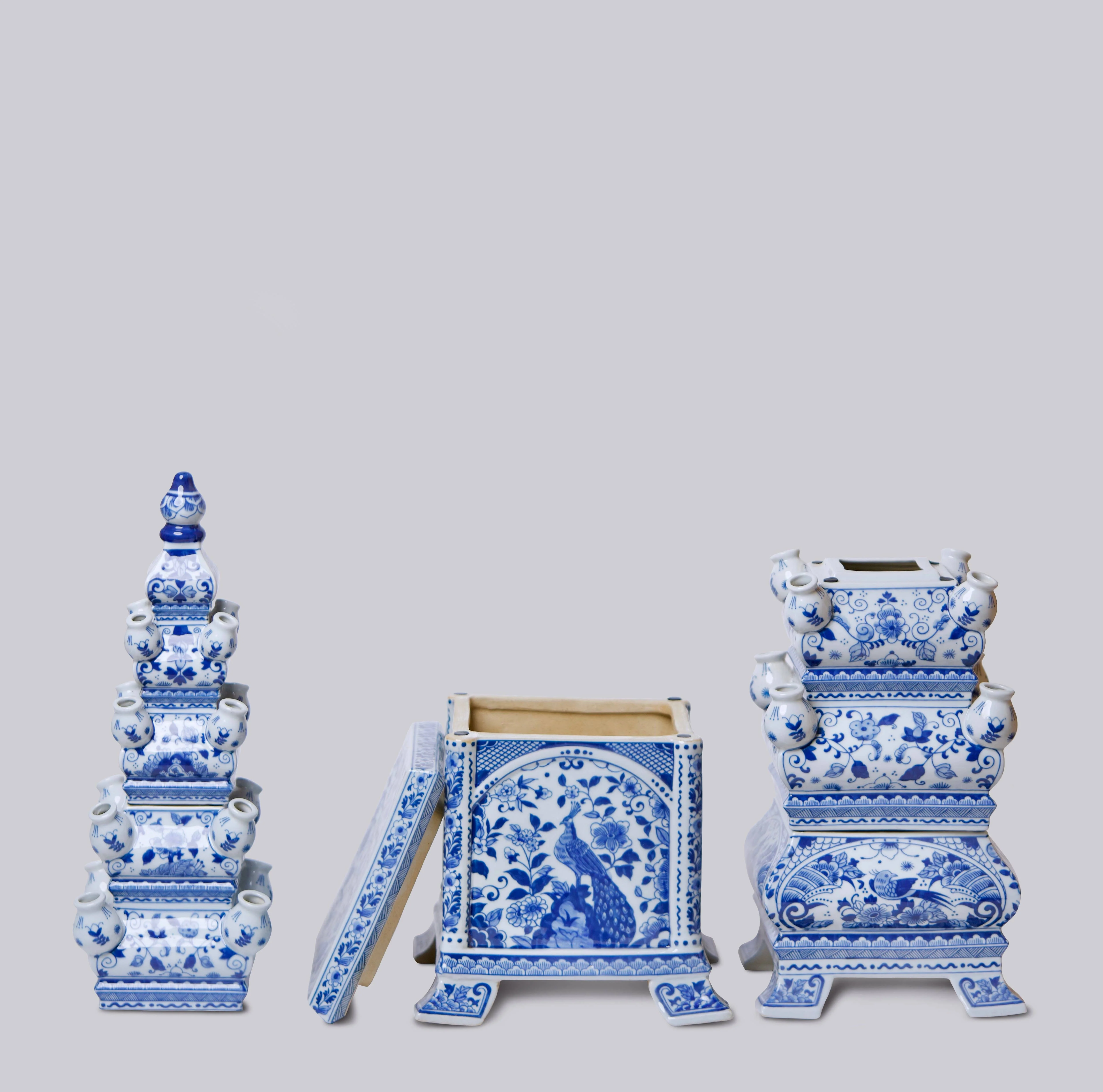 Blue and White Tall Porcelain Tulipiere - Image 6