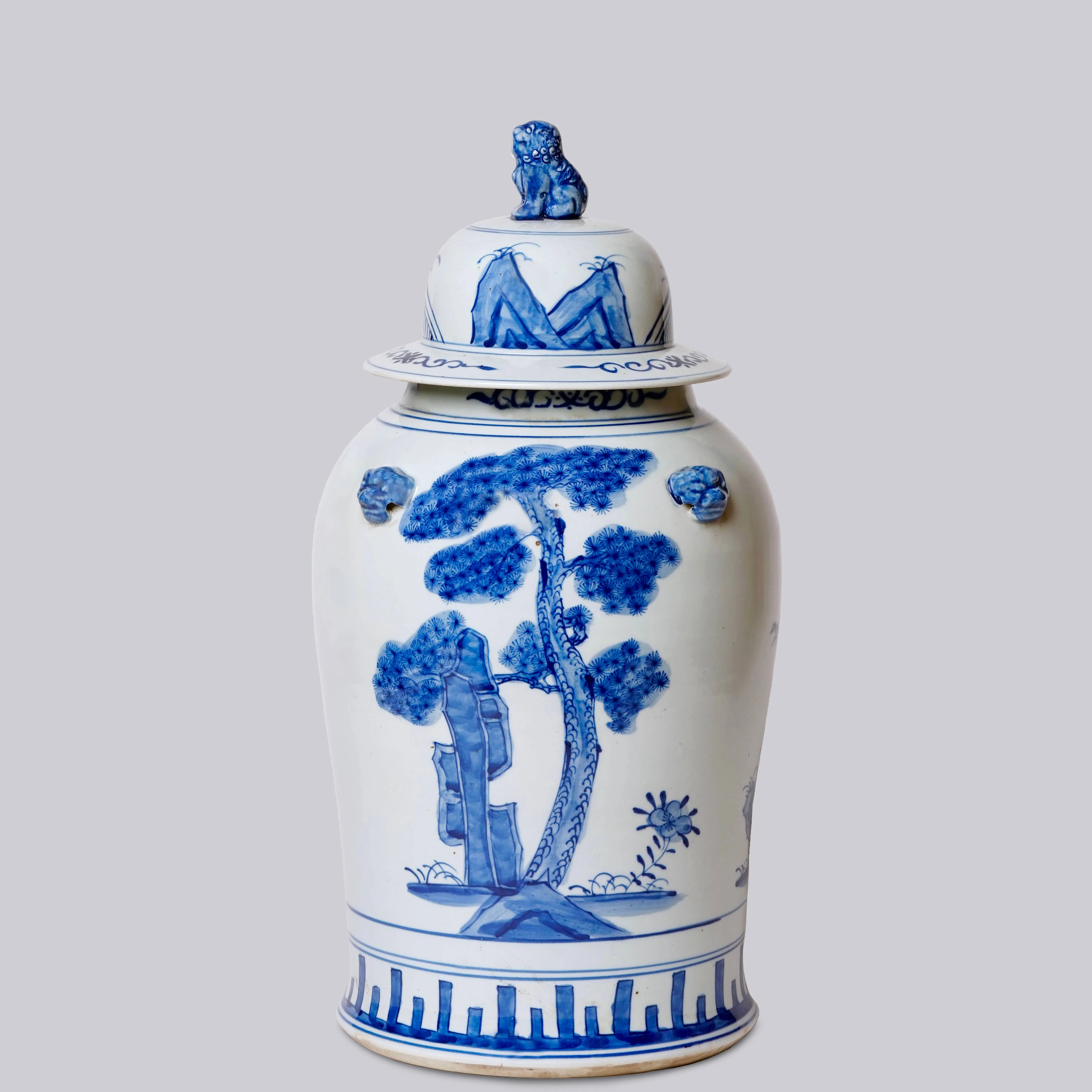 Blue and White Three Friends Porcelain Temple Jar