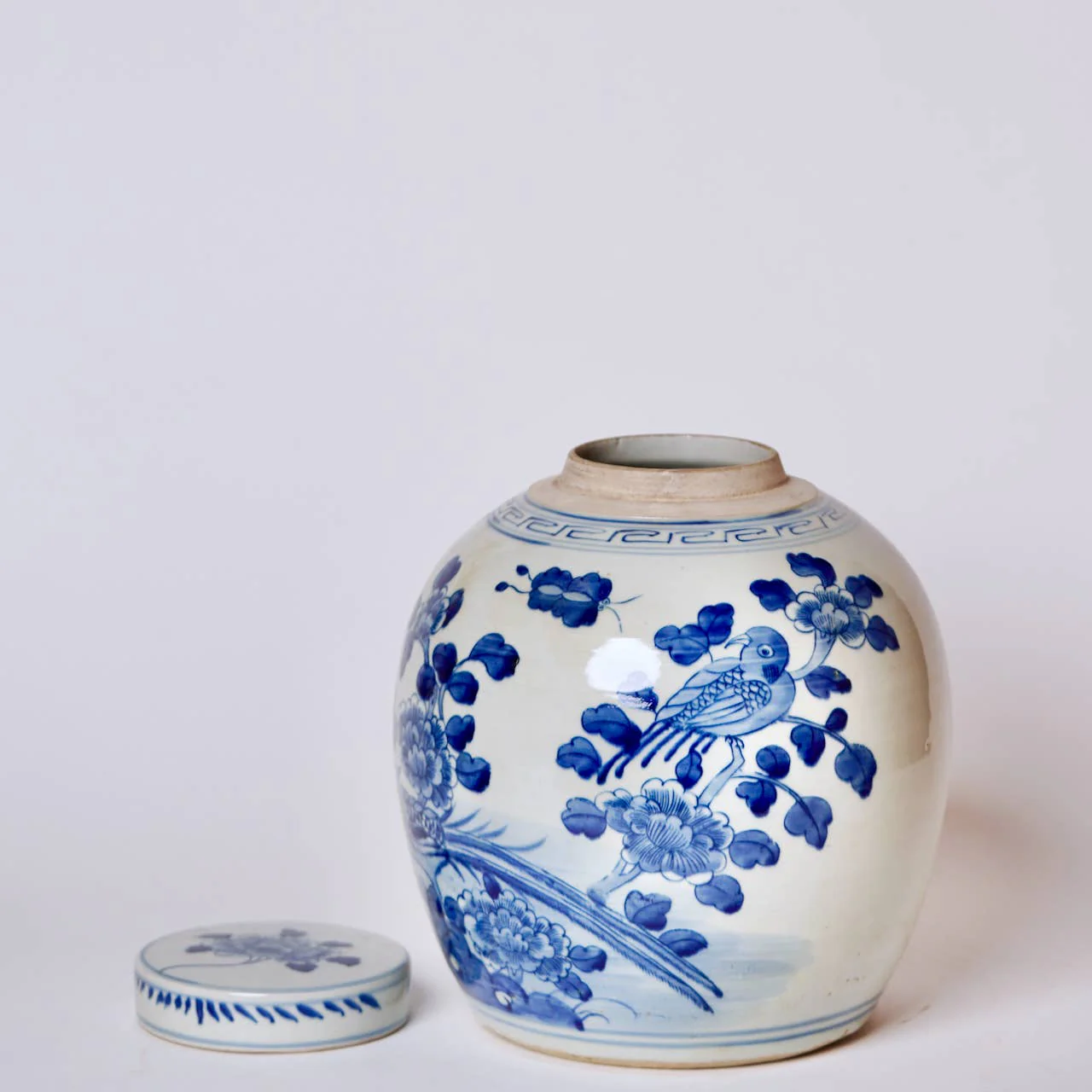 Blue & White Porcelain Bird and Flower Round Storage Jar - Image 3