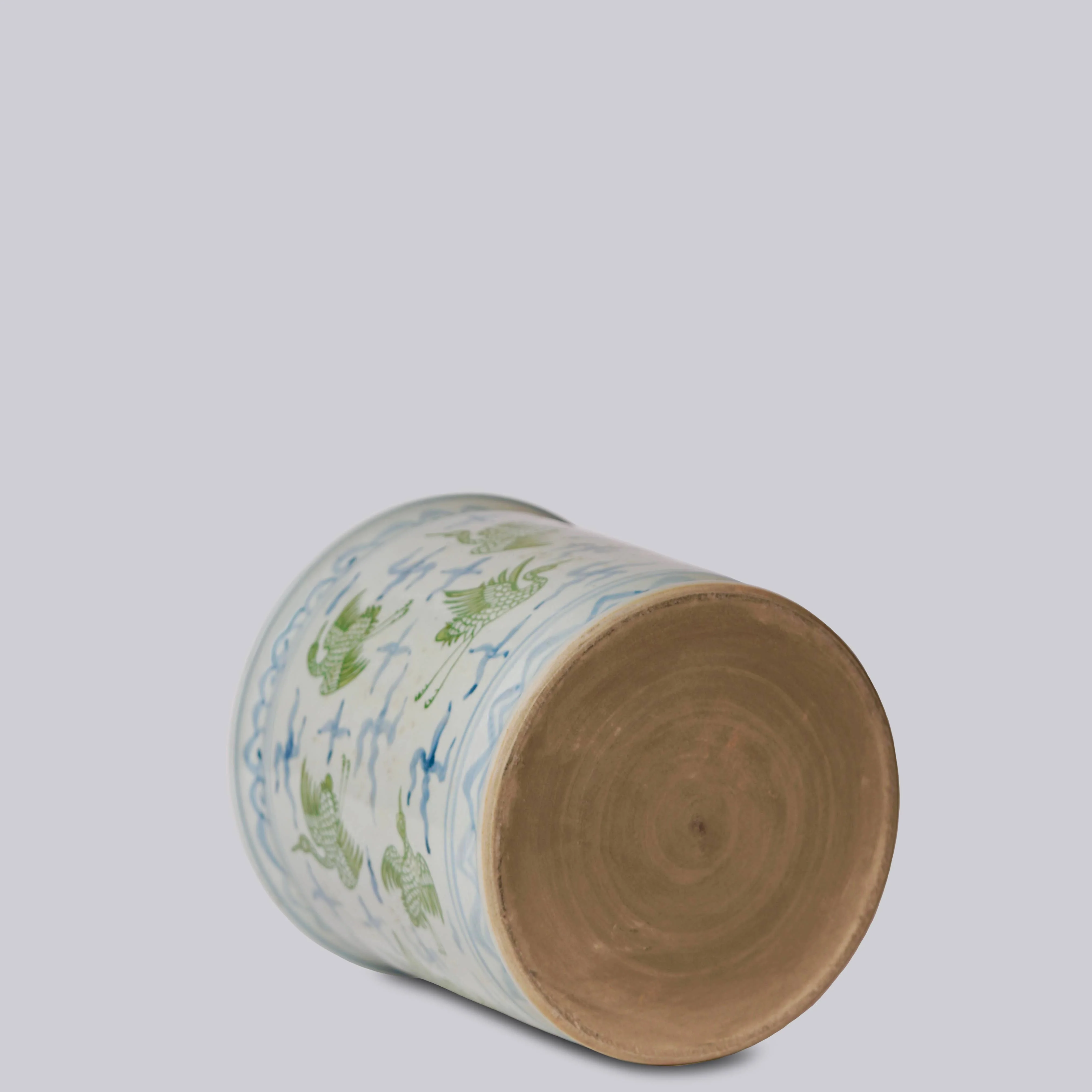 Cranes and Clouds Green and Blue Porcelain Cachepot - Image 4