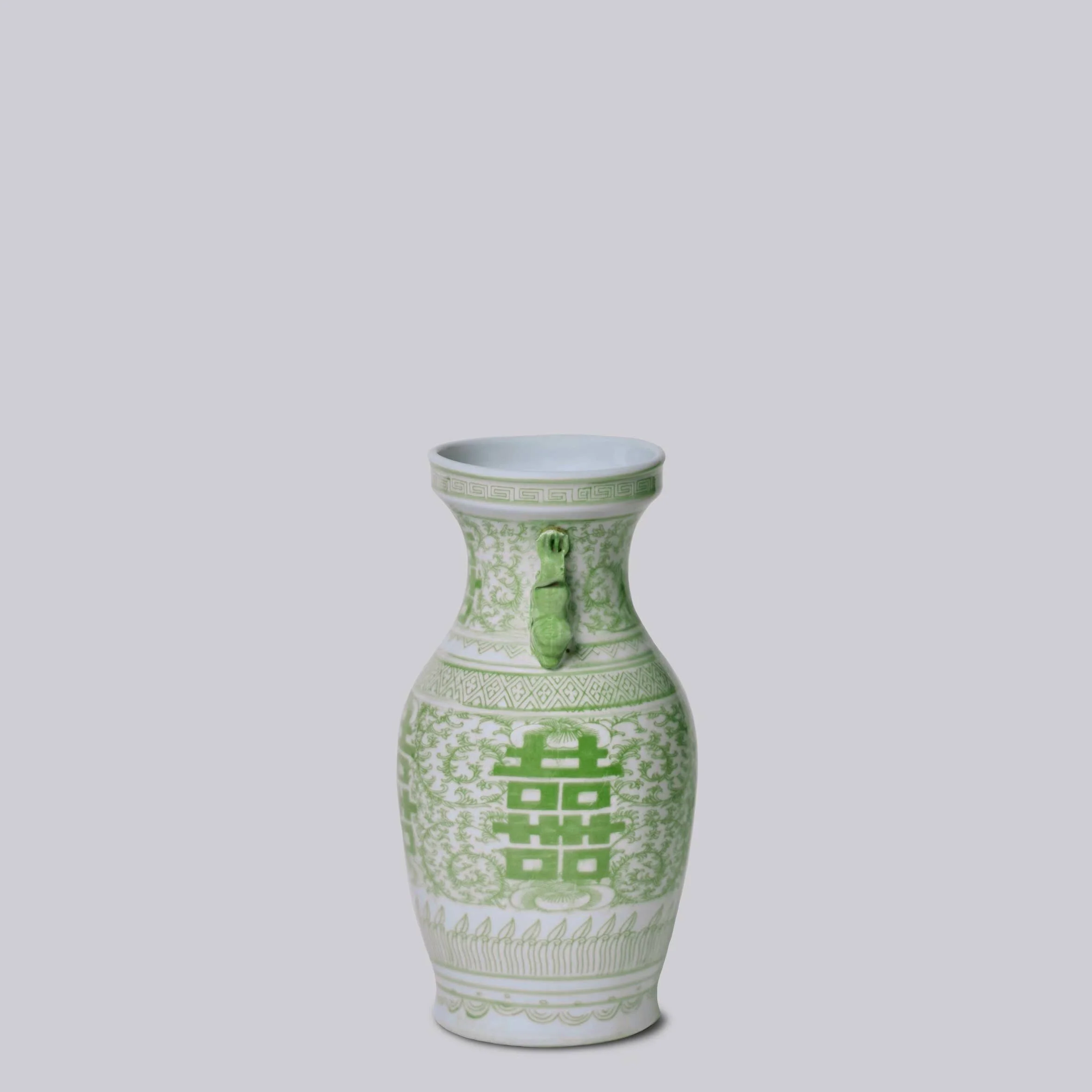 Double Happiness Green and White Small Lug Vase - Image 3
