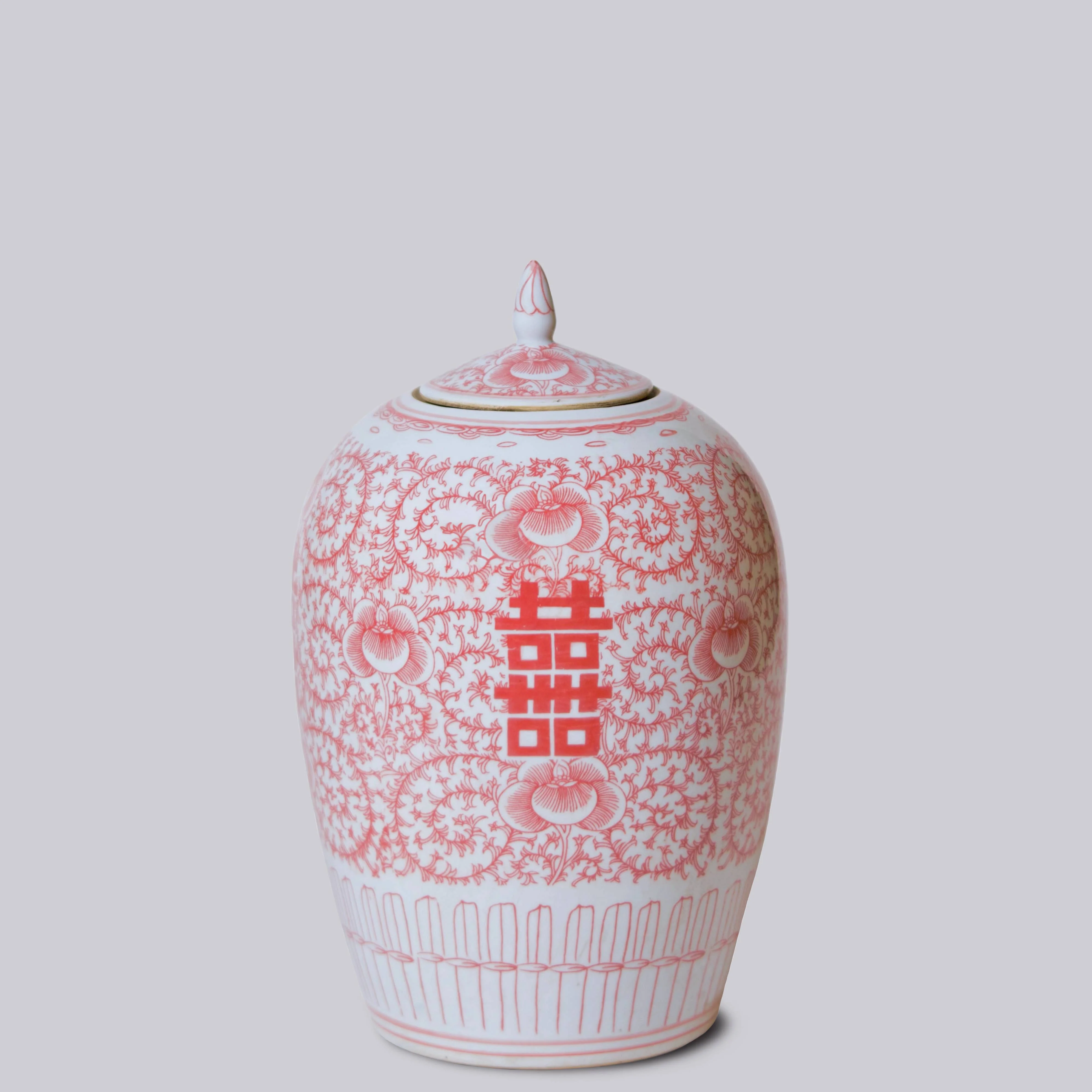Double Happiness Red & White Porcelain Finial Jar