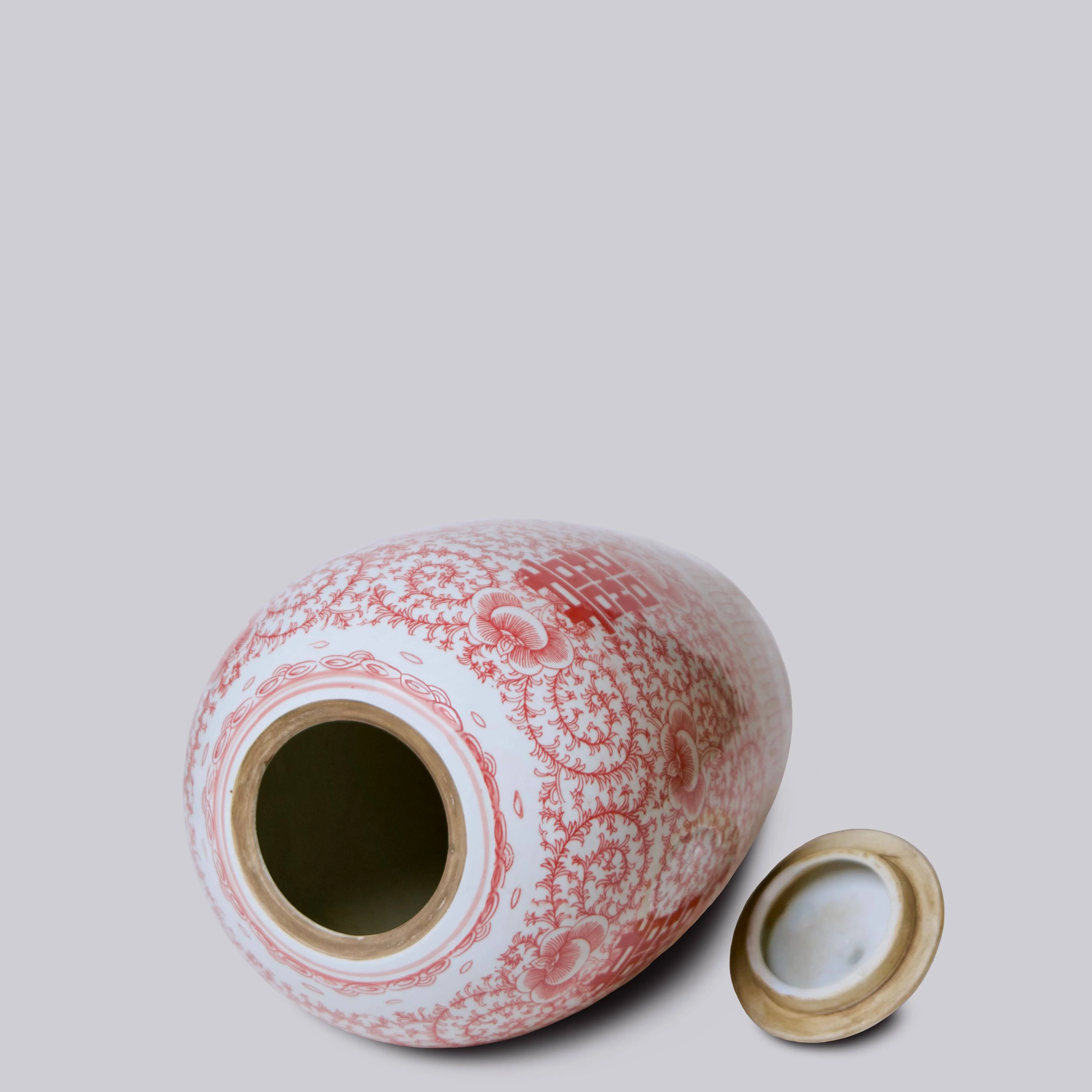Double Happiness Red & White Porcelain Finial Jar - Image 2