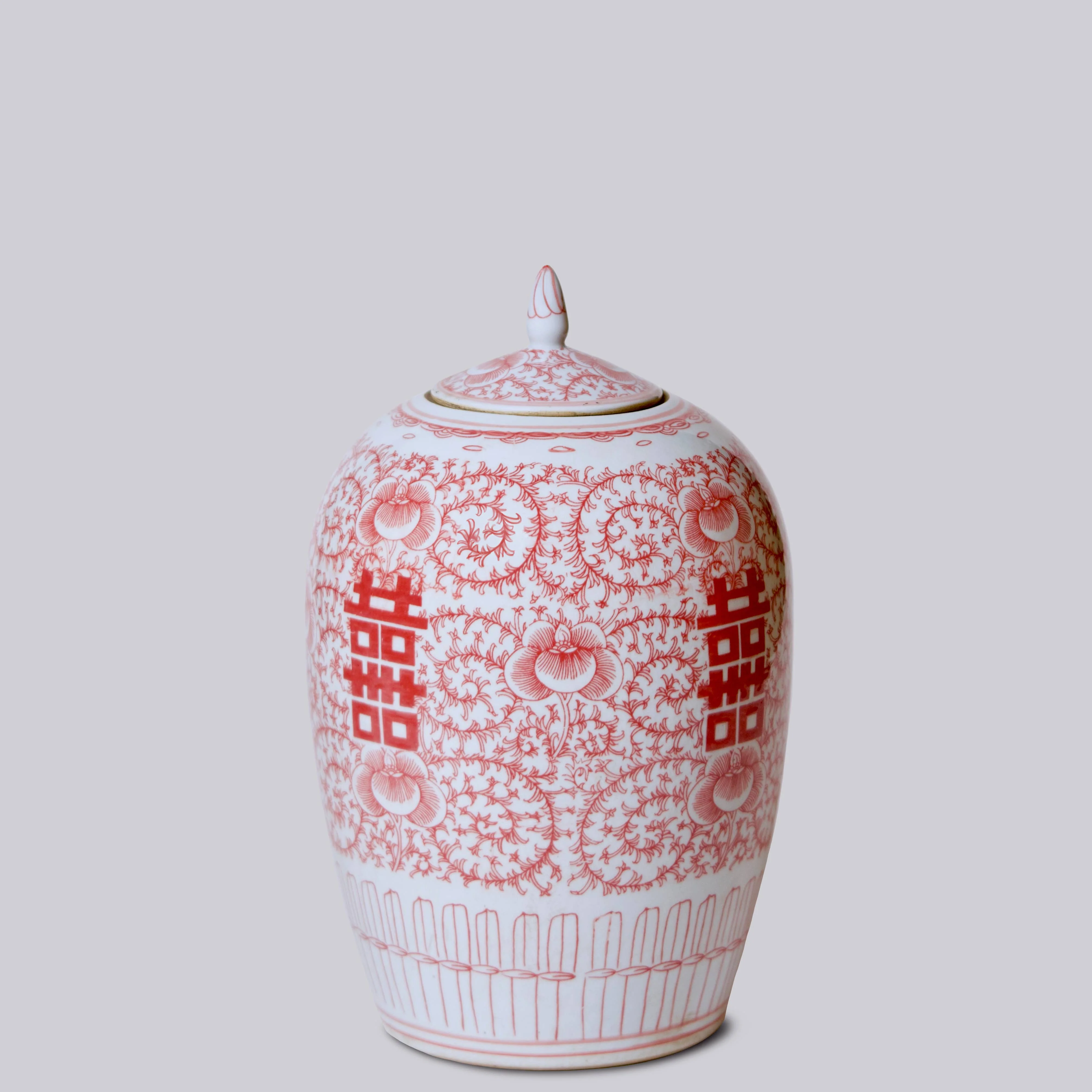Double Happiness Red & White Porcelain Finial Jar - Image 3
