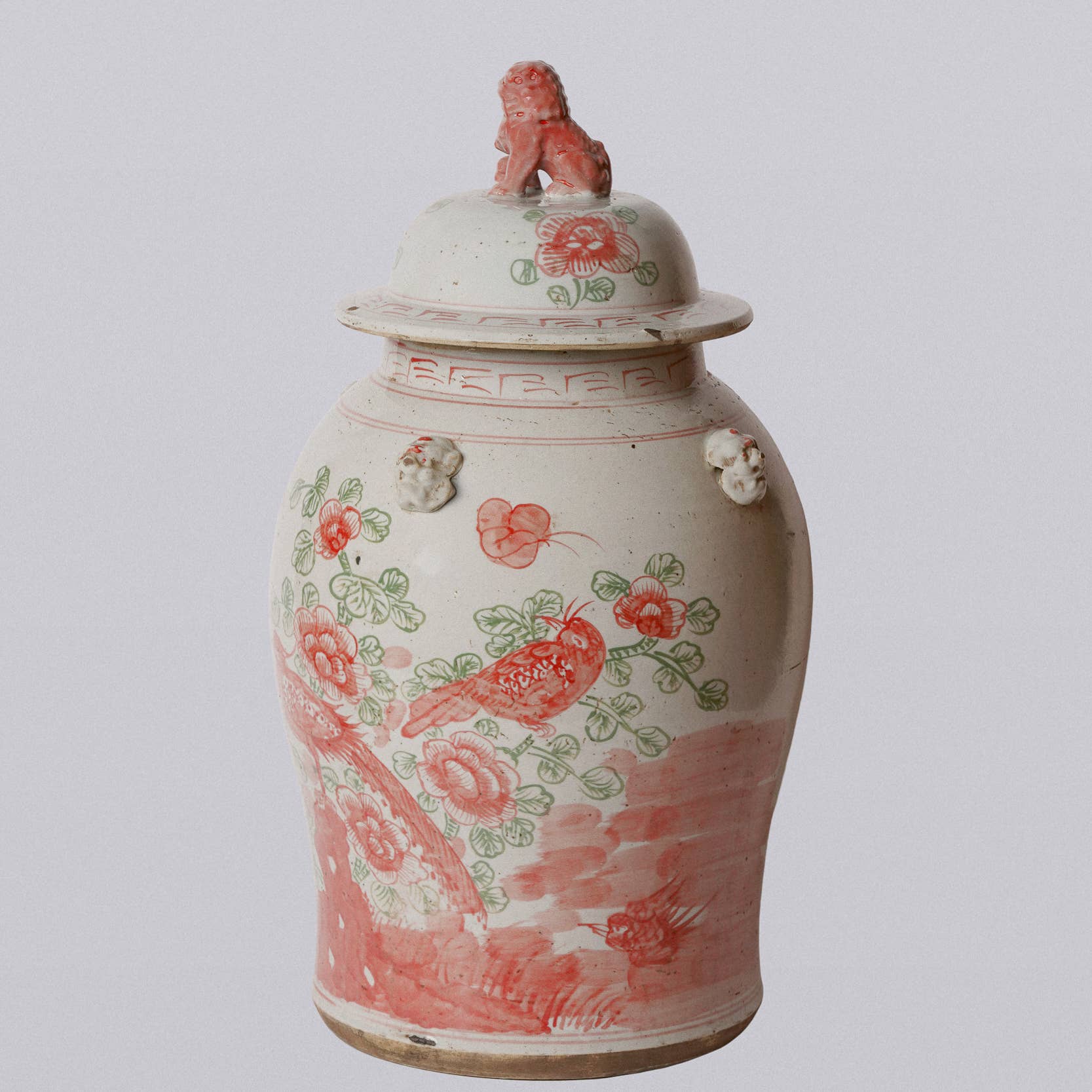 Extra Large Pink & Green Porcelain Bird & Flower Temple Jar - SOLD OUT - Image 3