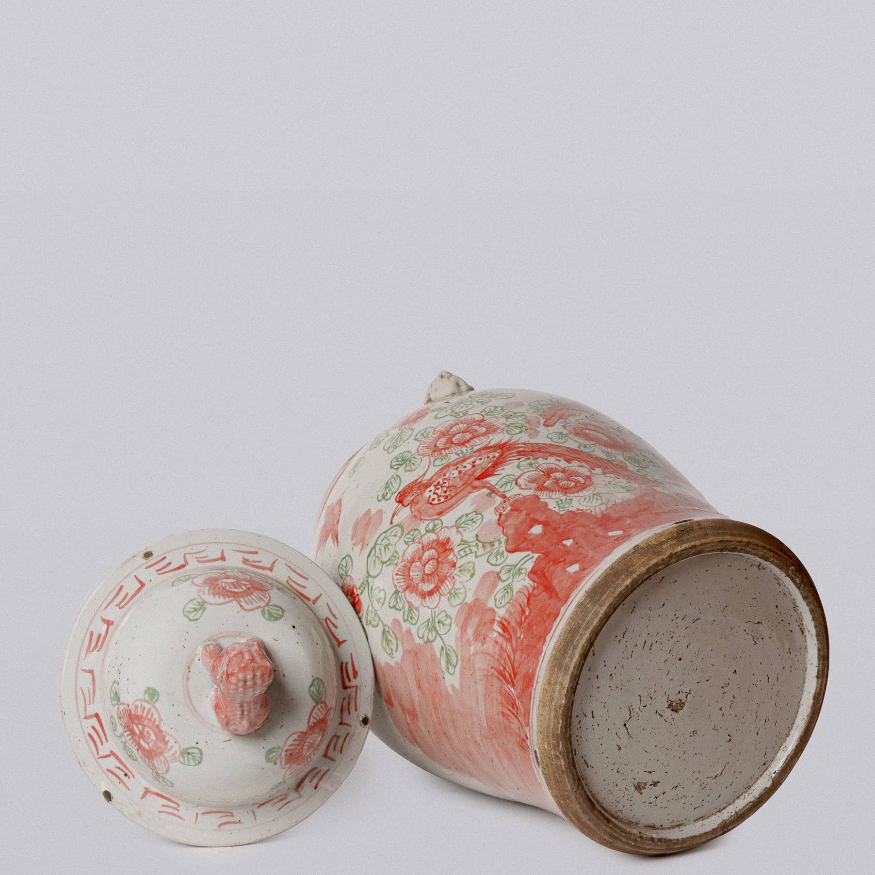 Extra Large Pink & Green Porcelain Bird & Flower Temple Jar - SOLD OUT - Image 4