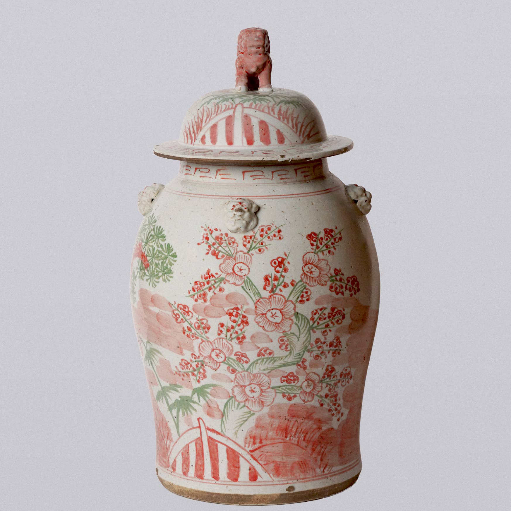 Extra Large Pink & Green Porcelain Three Friends Temple Jar - SOLD OUT - Image 3