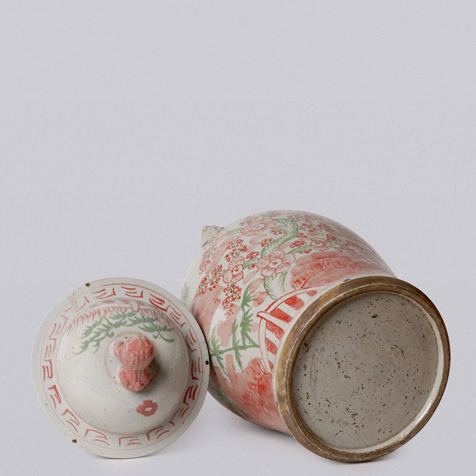 Extra Large Pink & Green Porcelain Three Friends Temple Jar - SOLD OUT - Image 4