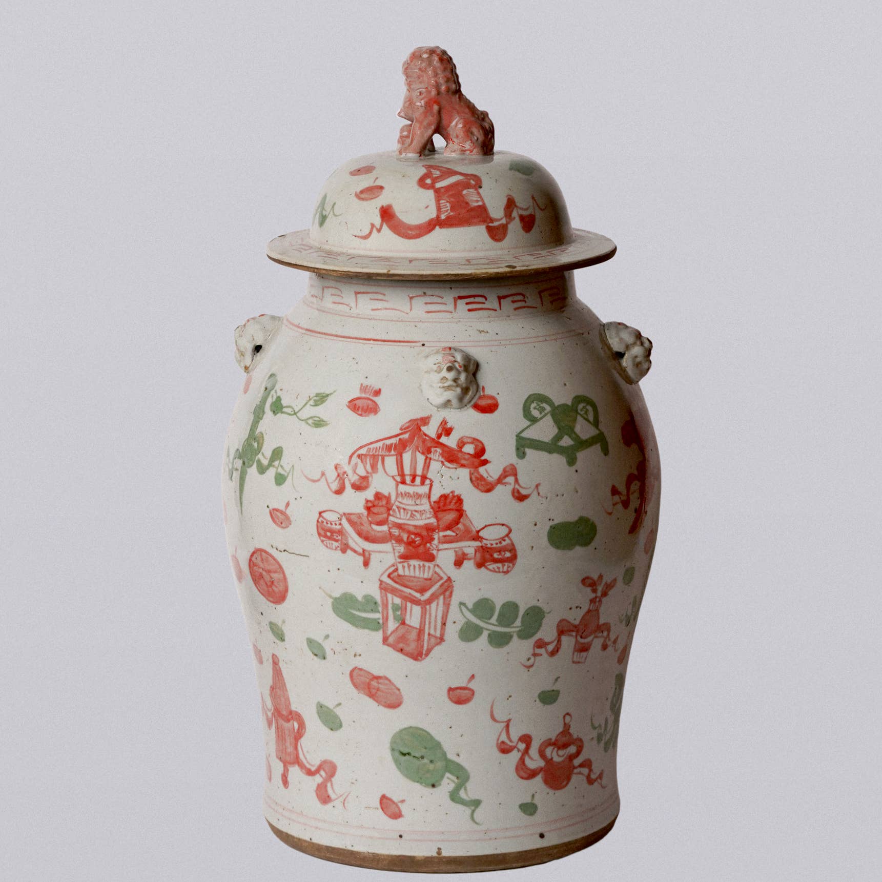 Extra Large Pink & Green Porcelain Treasures Temple Jar - Image 3