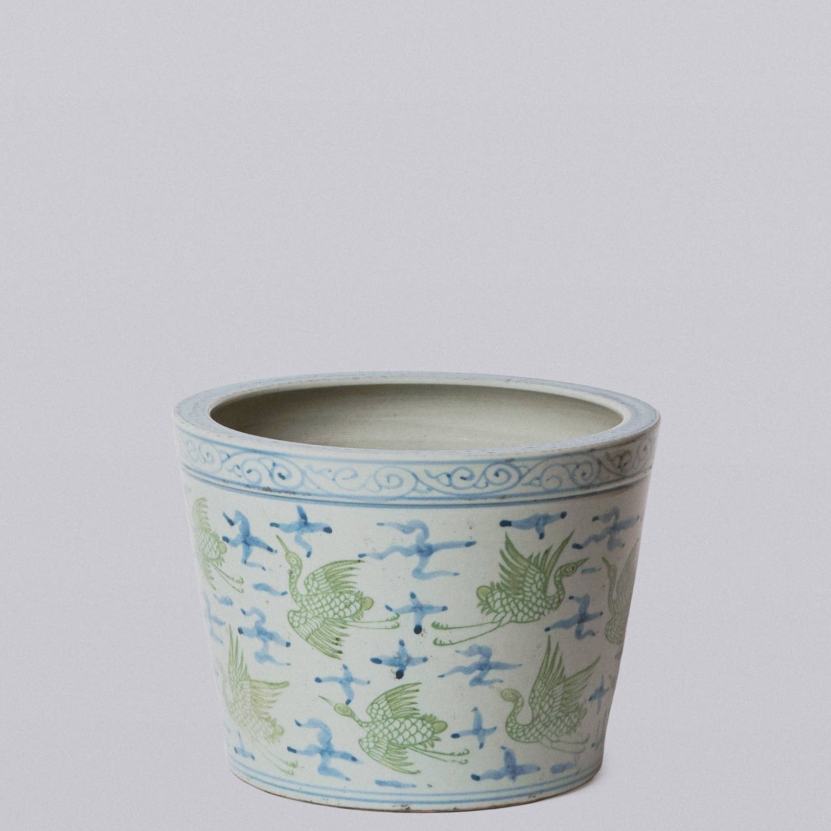 Green and Blue Cranes and Clouds Porcelain Planter - Image 3