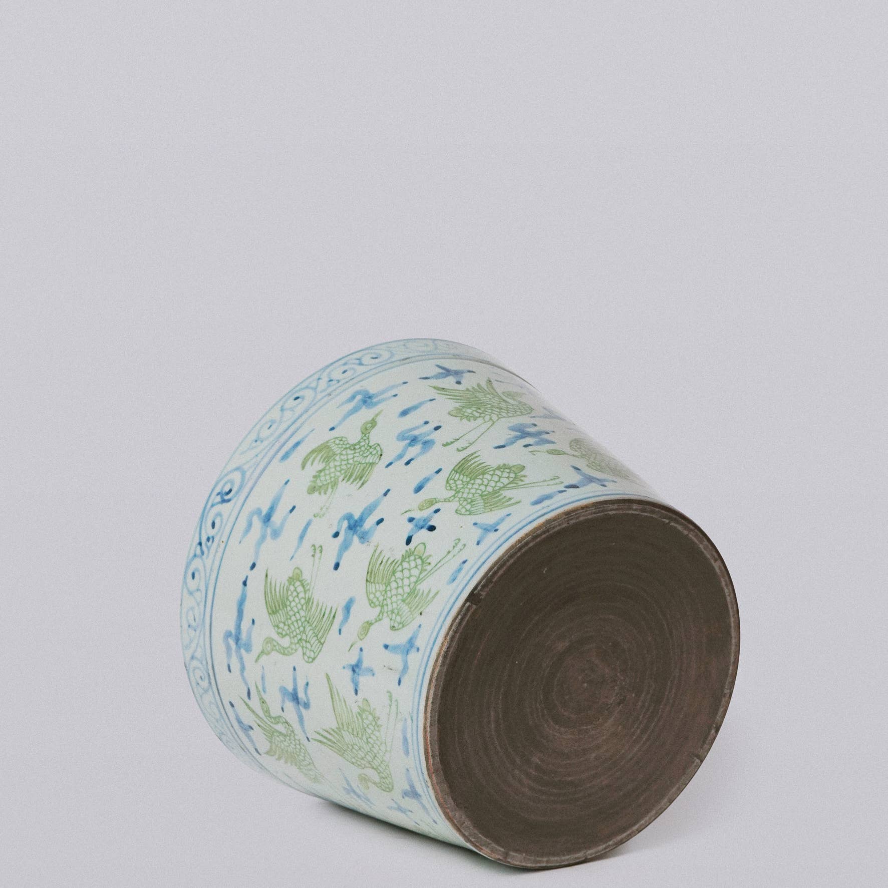 Green and Blue Cranes and Clouds Porcelain Planter - Image 4