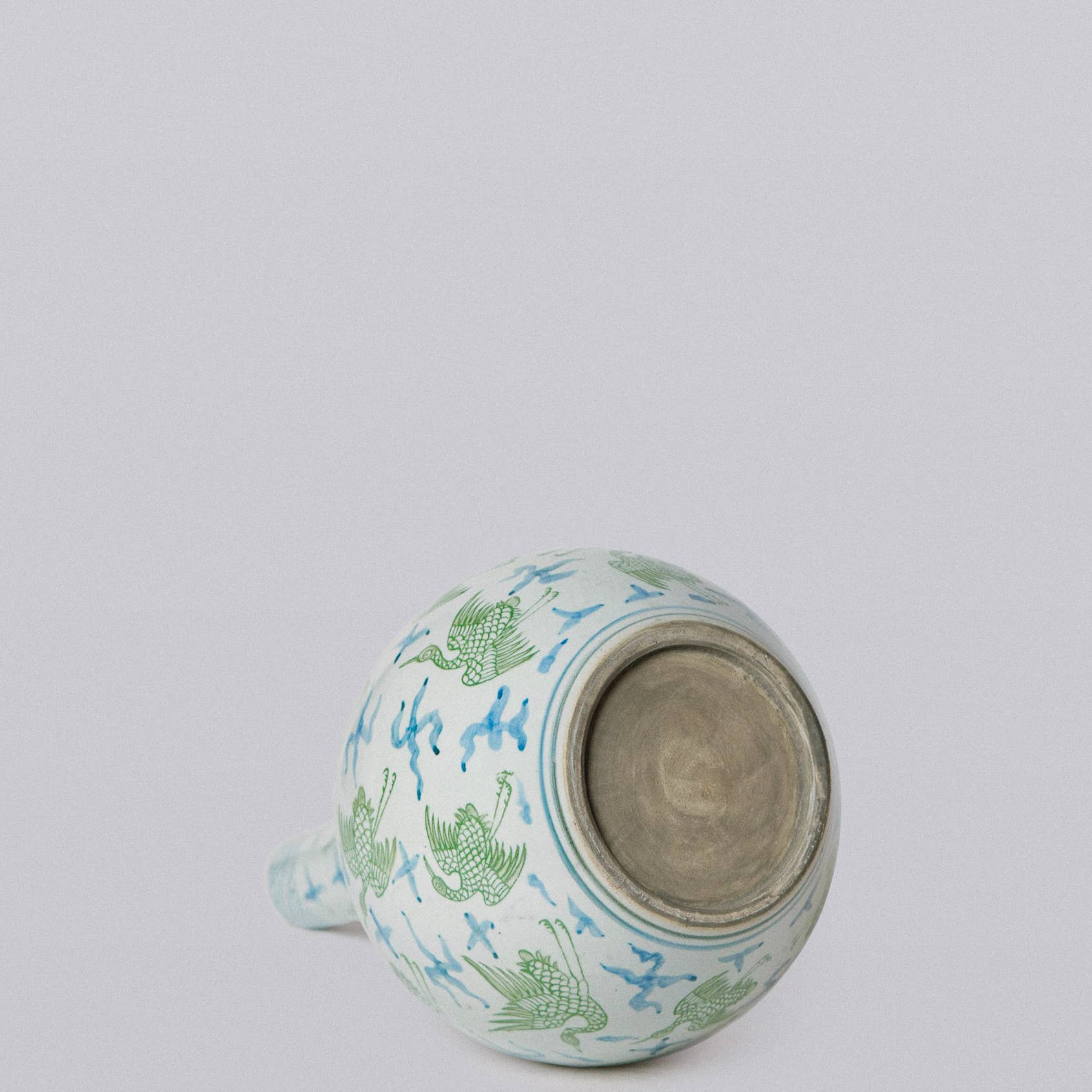 Green and Blue Porcelain Cranes and Clouds Globe Vase - Image 4
