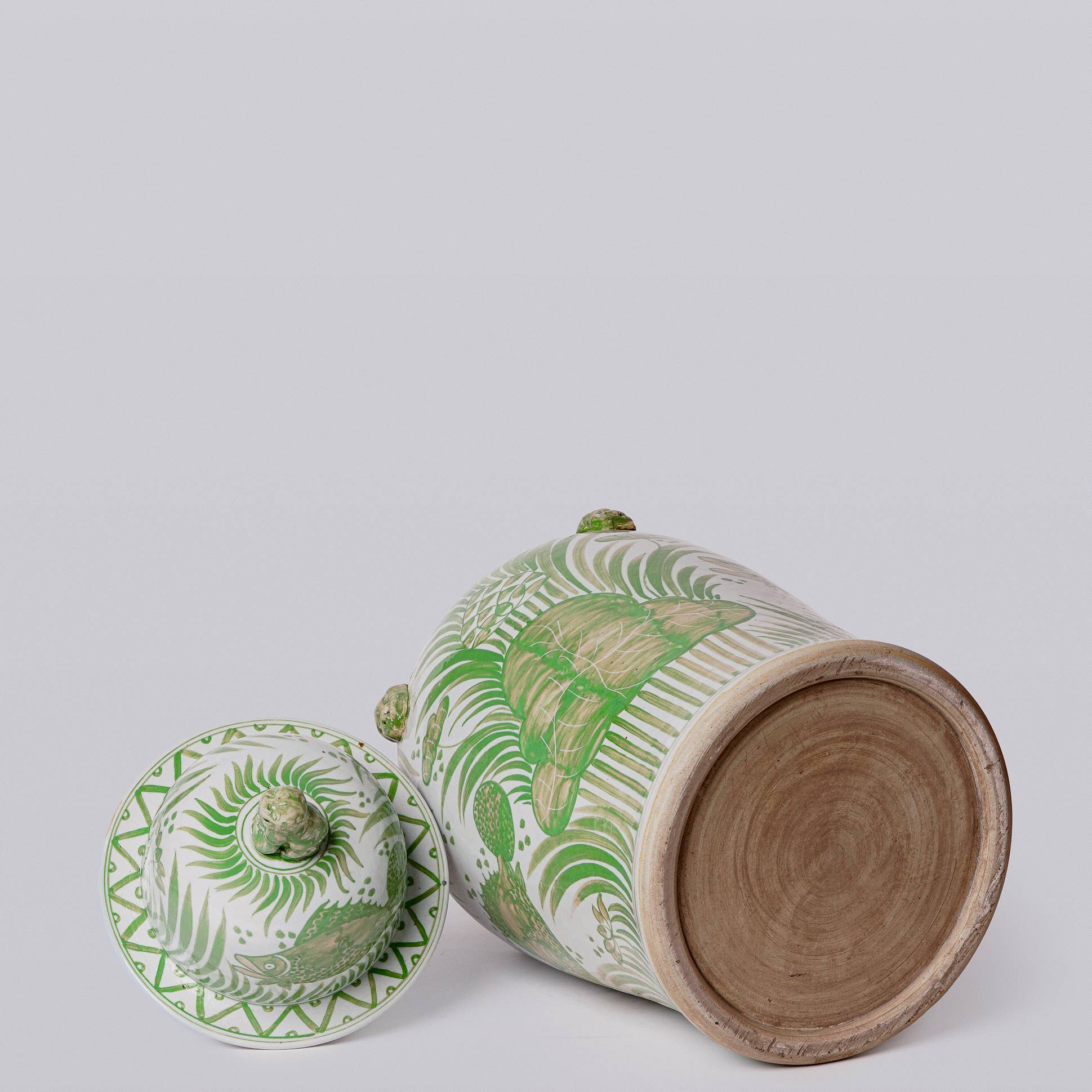 Green and White Fish and Lotus Porcelain Temple Jar - Image 4