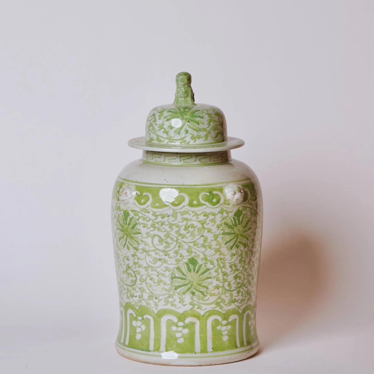Green and White Porcelain Chrysanthemum Temple Jar - Image 3