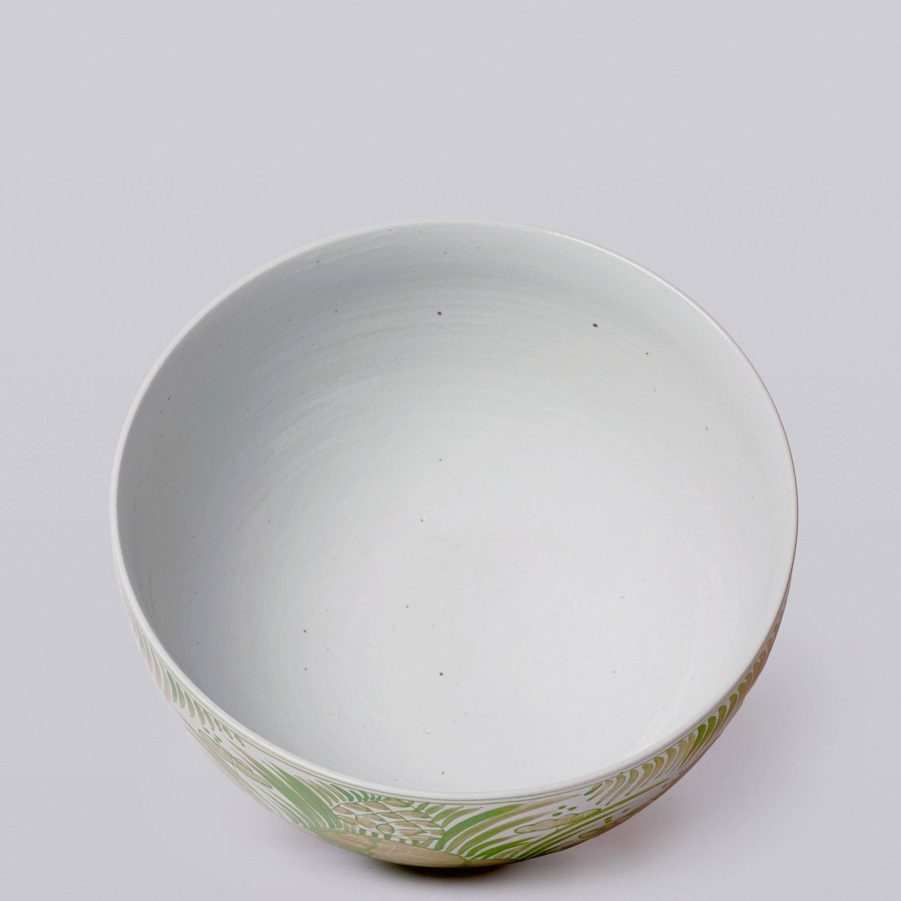 Green and White Porcelain Fish and Lotus Large Bowl - Image 2