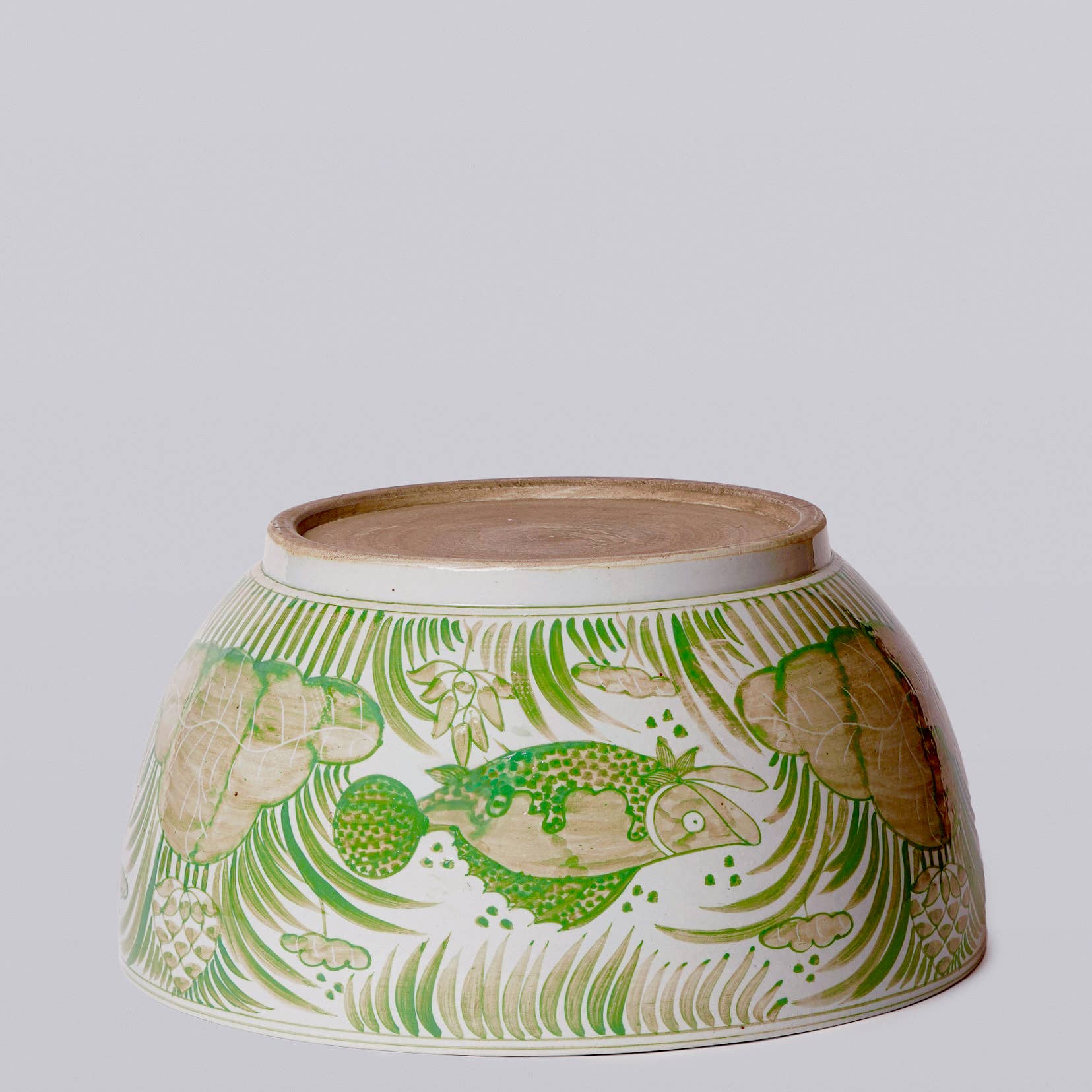 Green and White Porcelain Fish and Lotus Large Bowl - Image 5