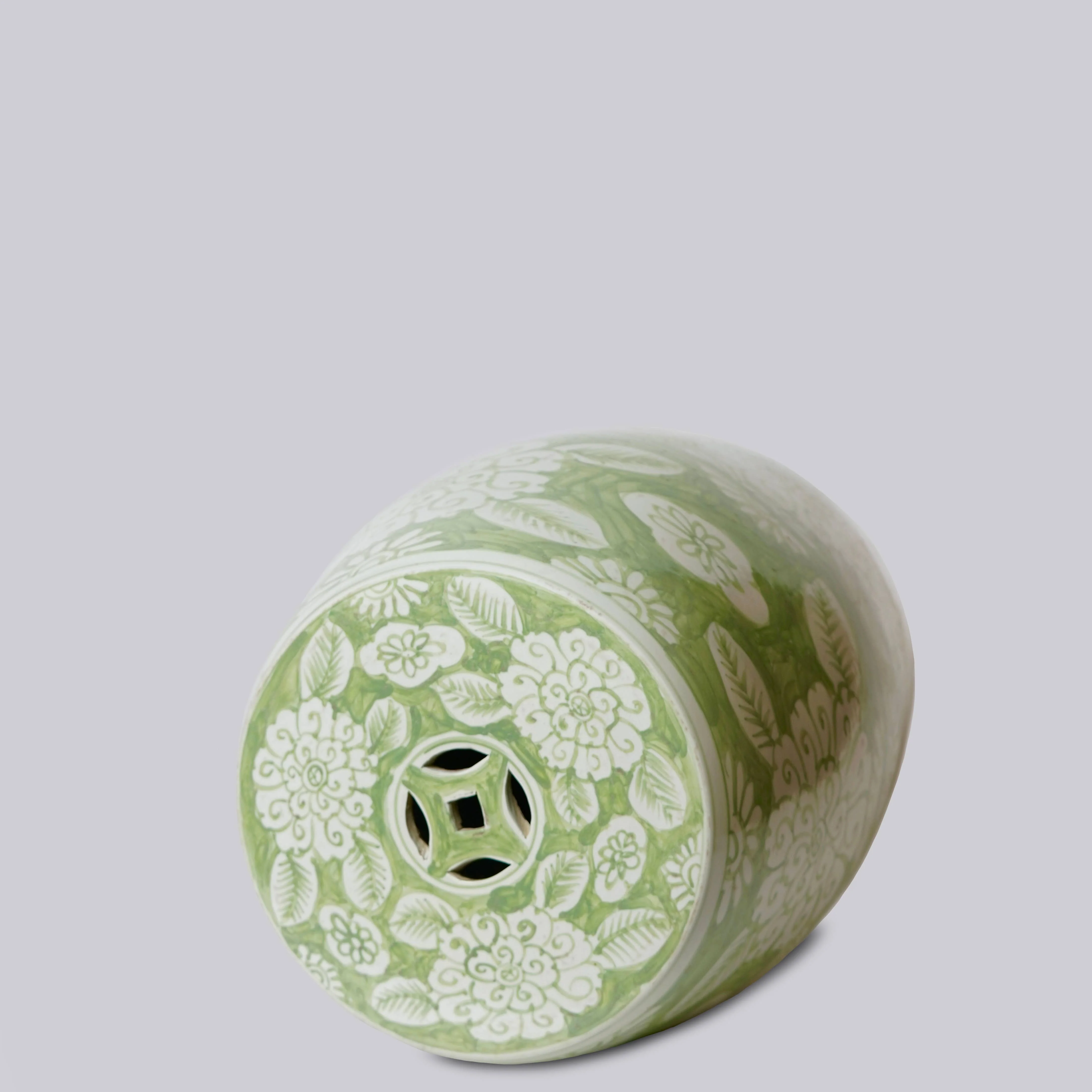 Green and White Porcelain Floral Garden Seat - Image 2