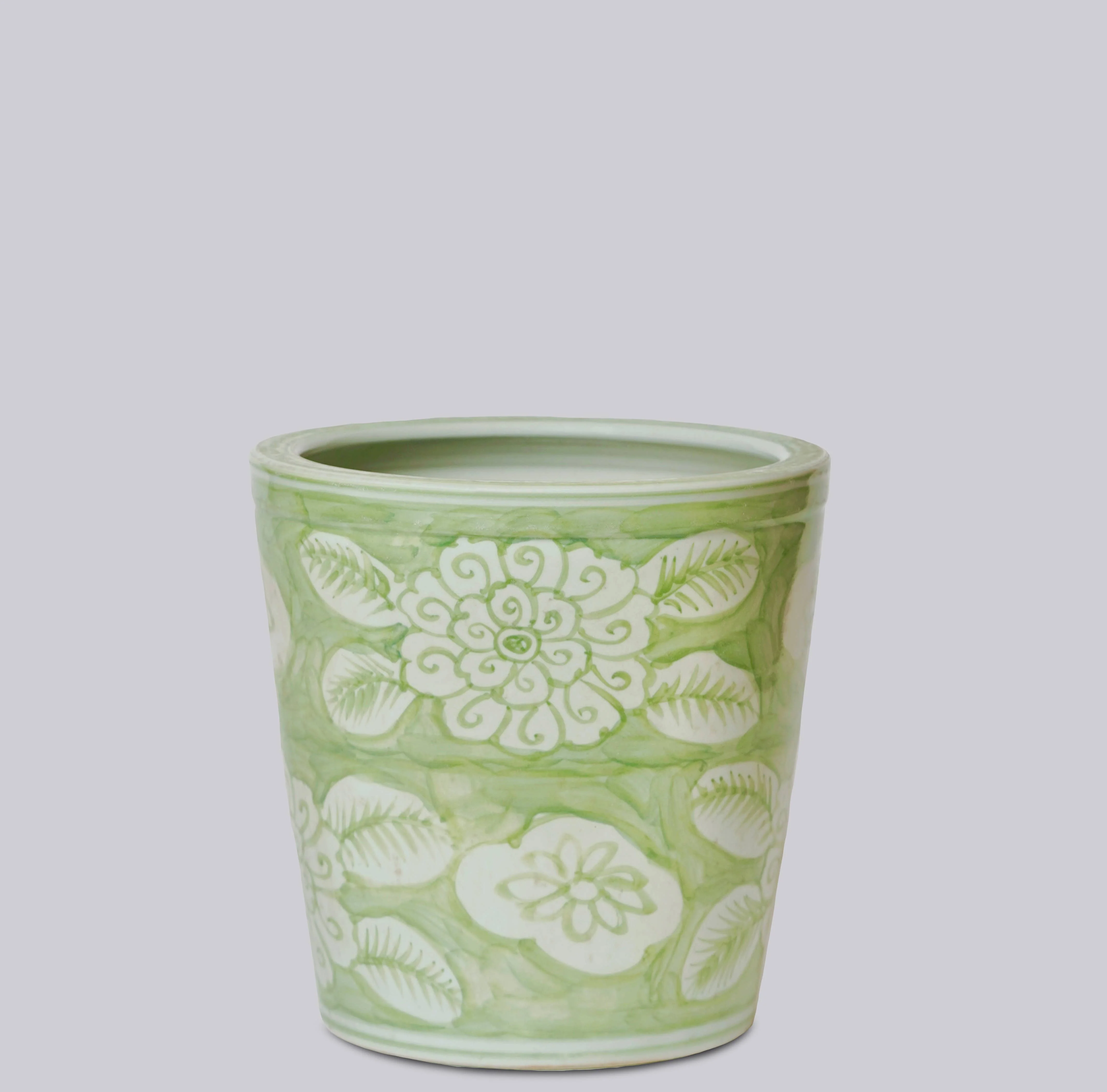 Green and White Porcelain Floral Planter - Image 3