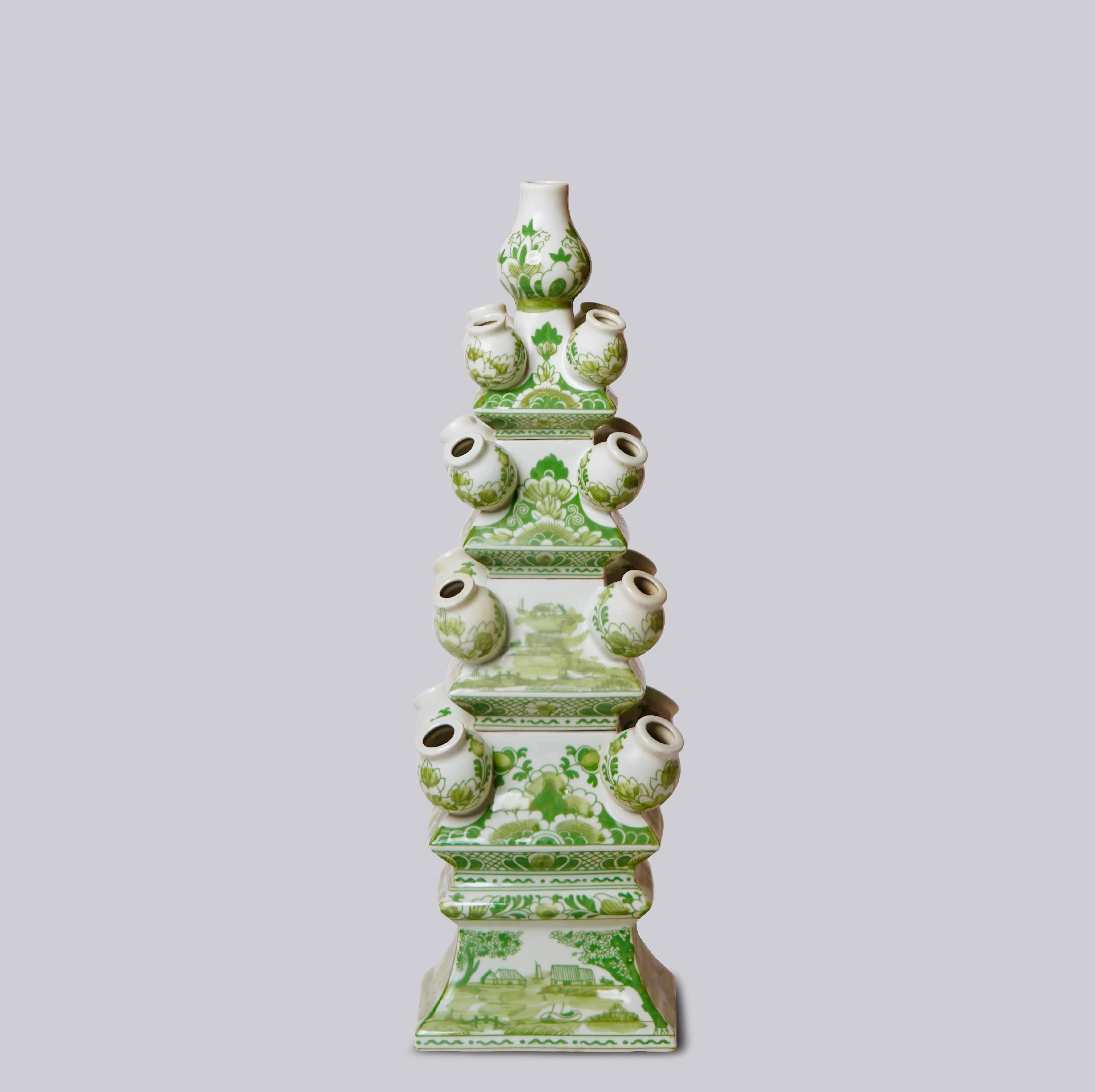 Green and White Short Porcelain Tulipiere - Image 2