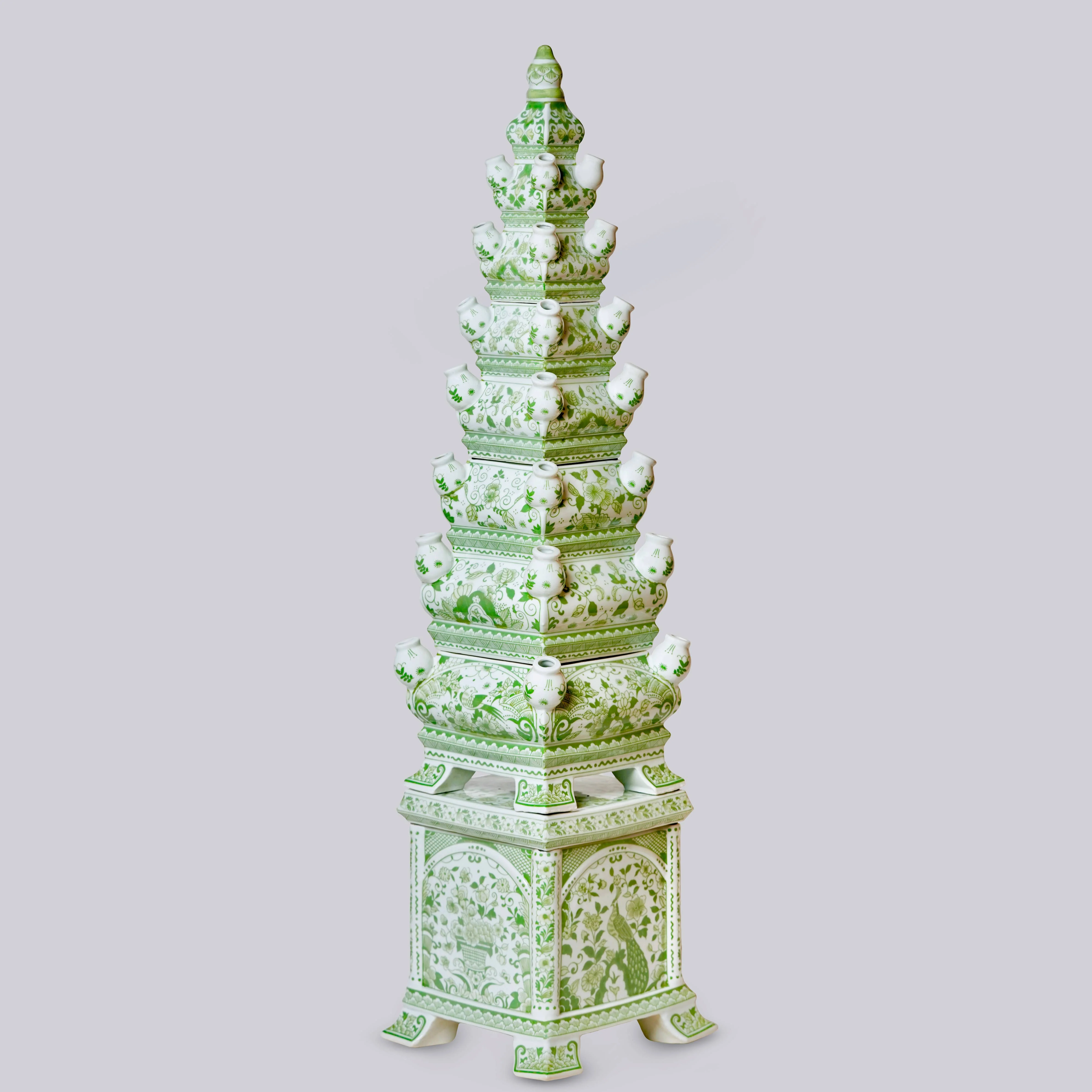 Green and White Tall Porcelain Tulipiere