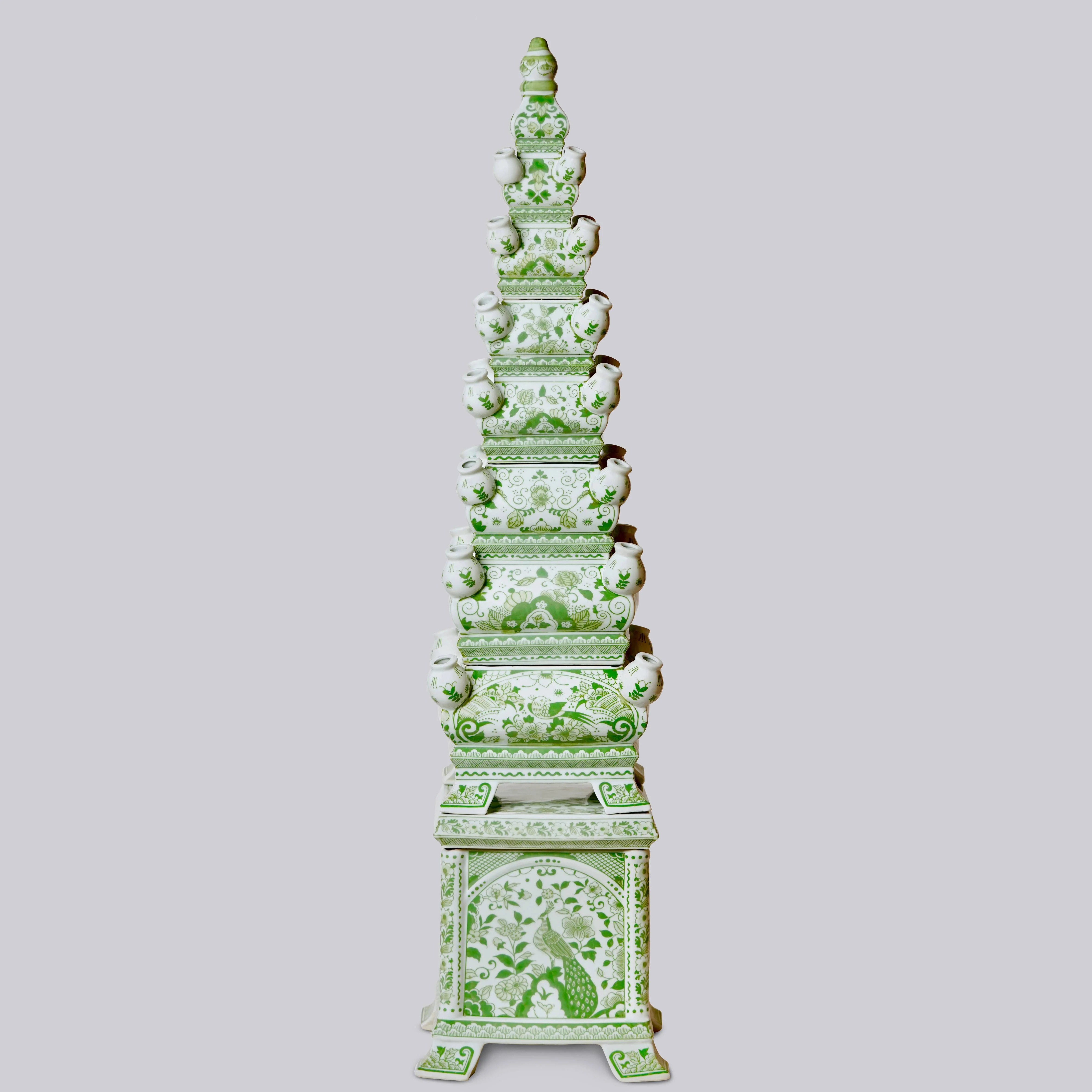 Green and White Tall Porcelain Tulipiere - Image 2
