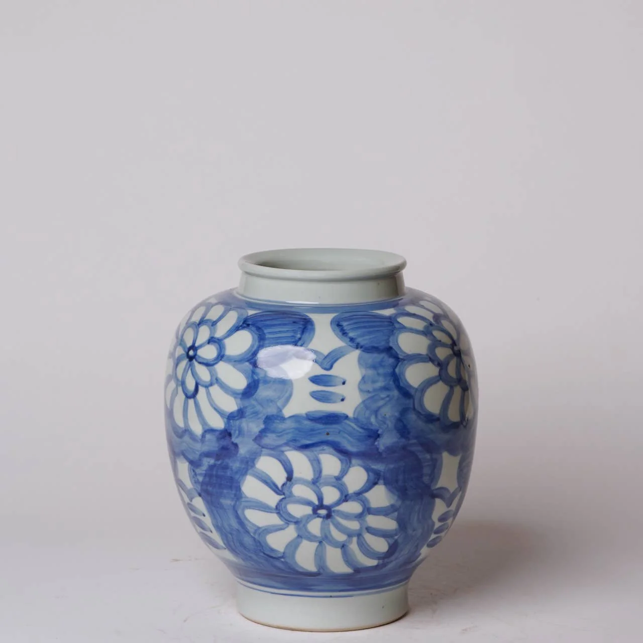 Hand Painted Floral Blue and White Porcelain Globe Vase - Image 3