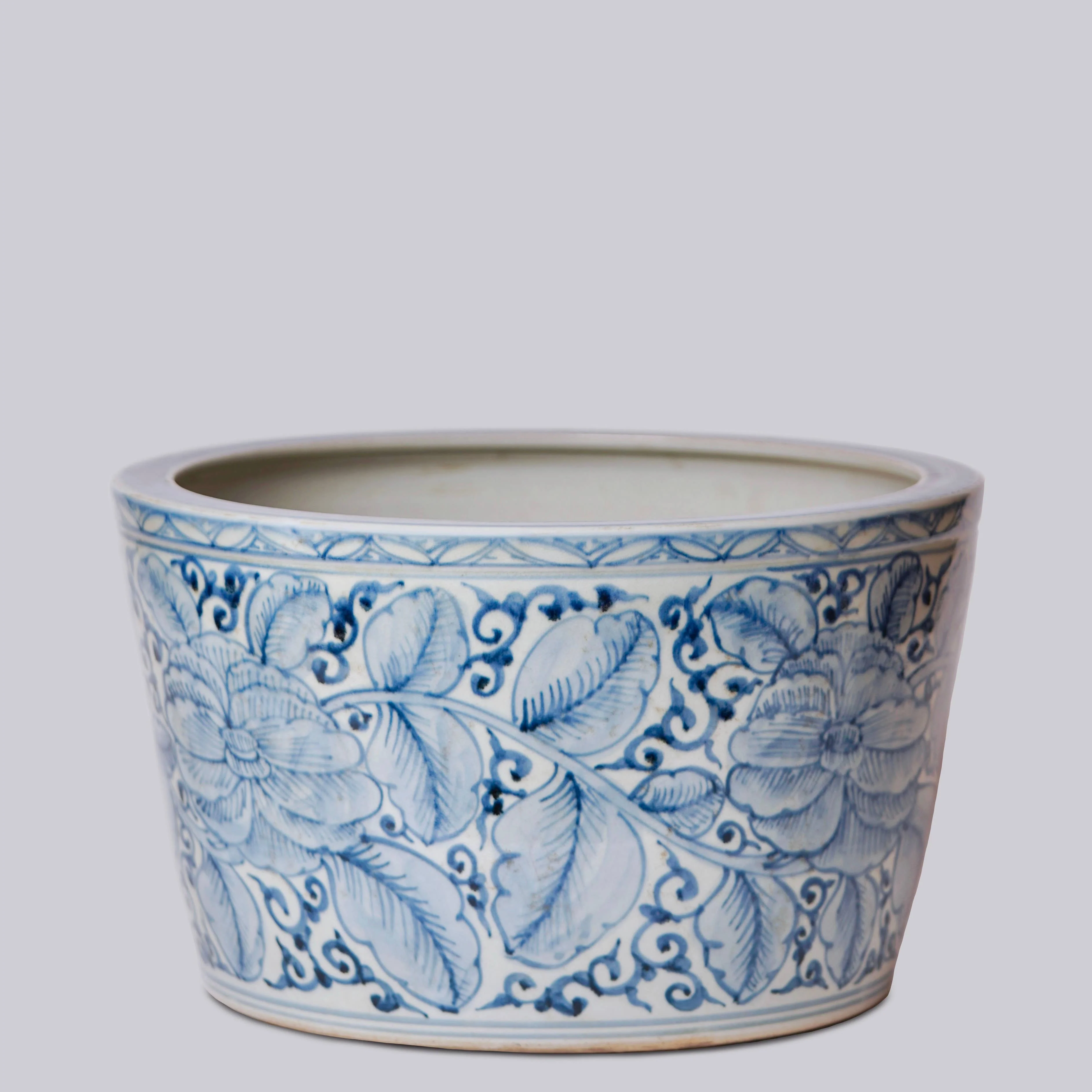 Large Rustic Rose Blue and White Porcelain Planter - Image 4