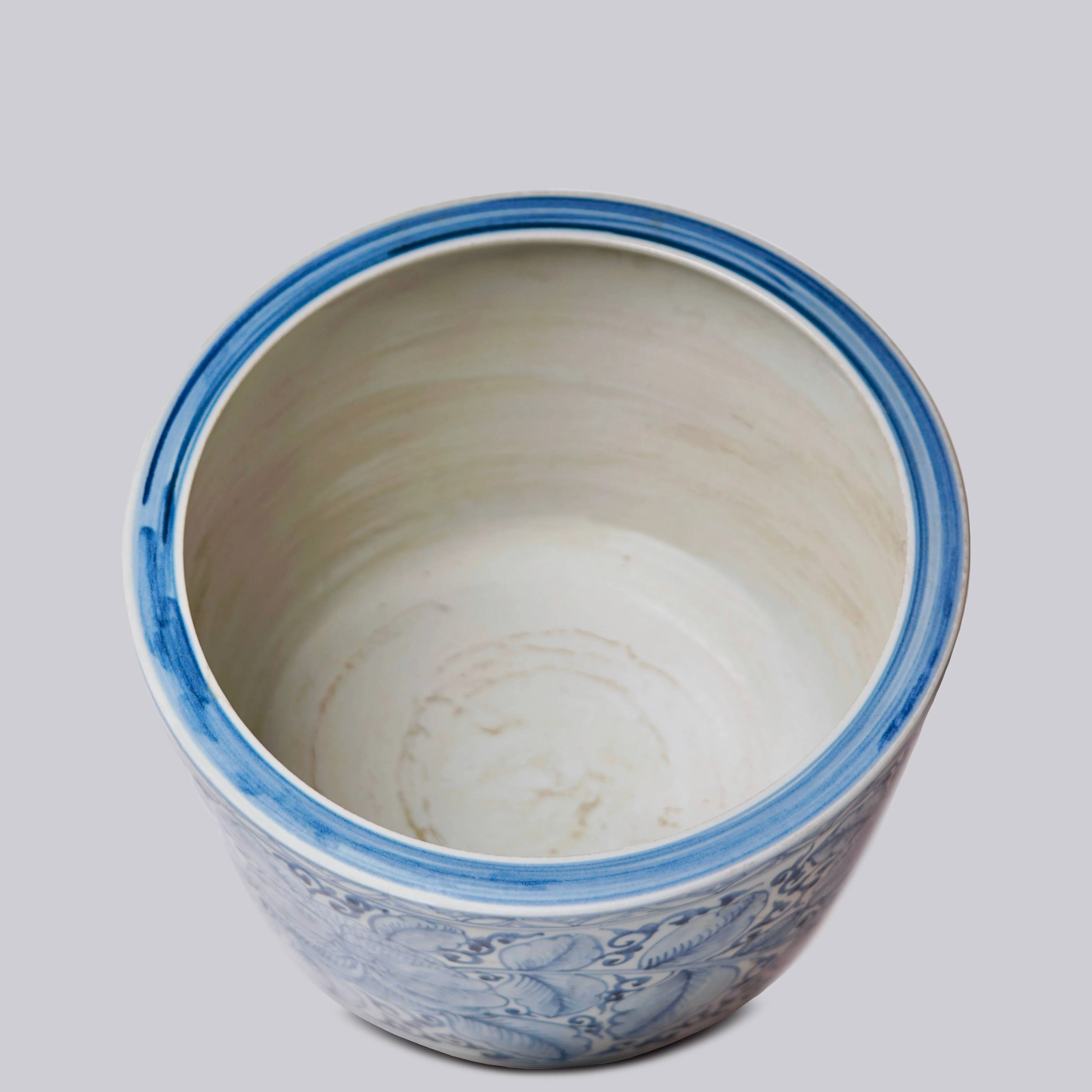 Large Rustic Rose Blue and White Porcelain Planter - Image 5