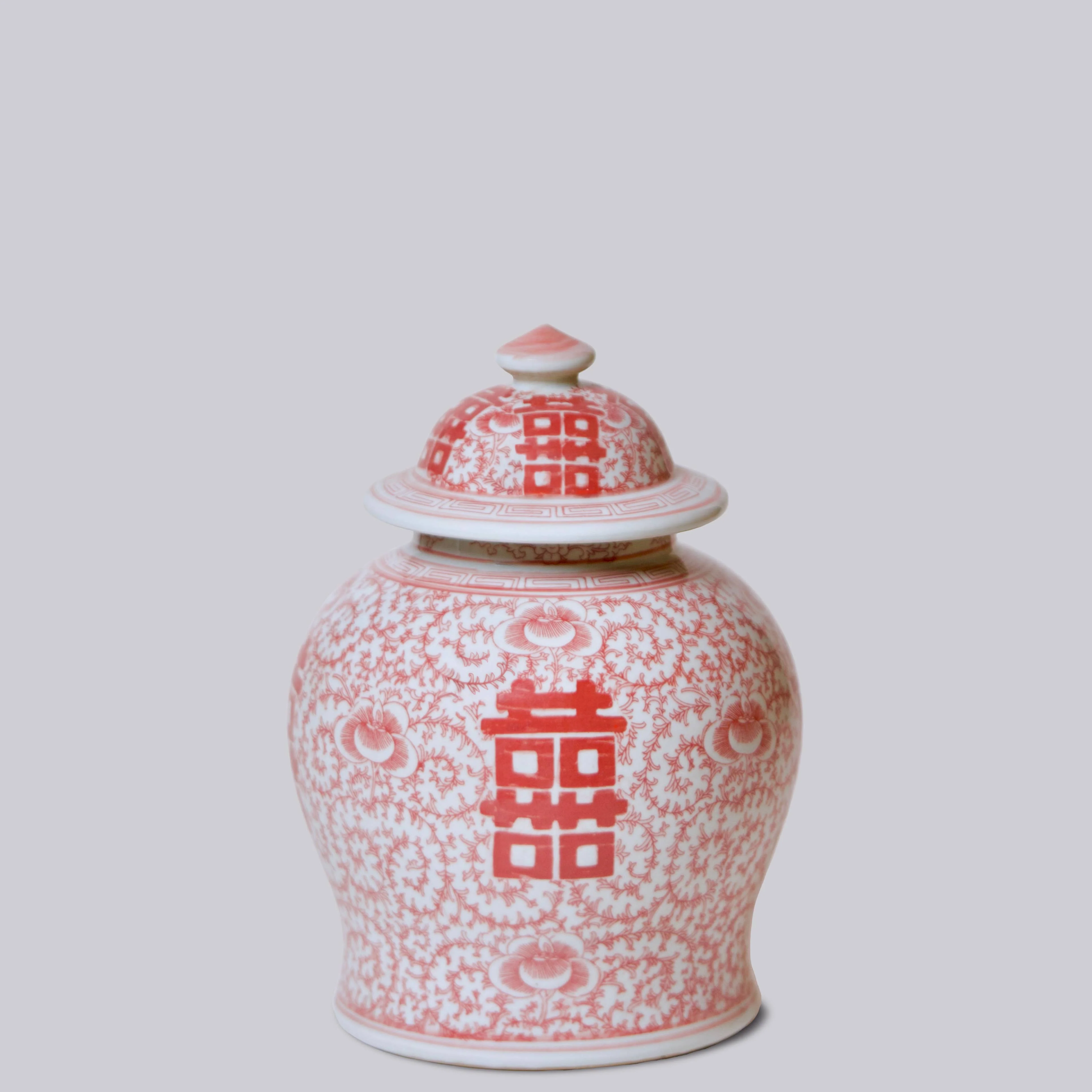 Medium Red & White Porcelain Double Happiness Temple Jar