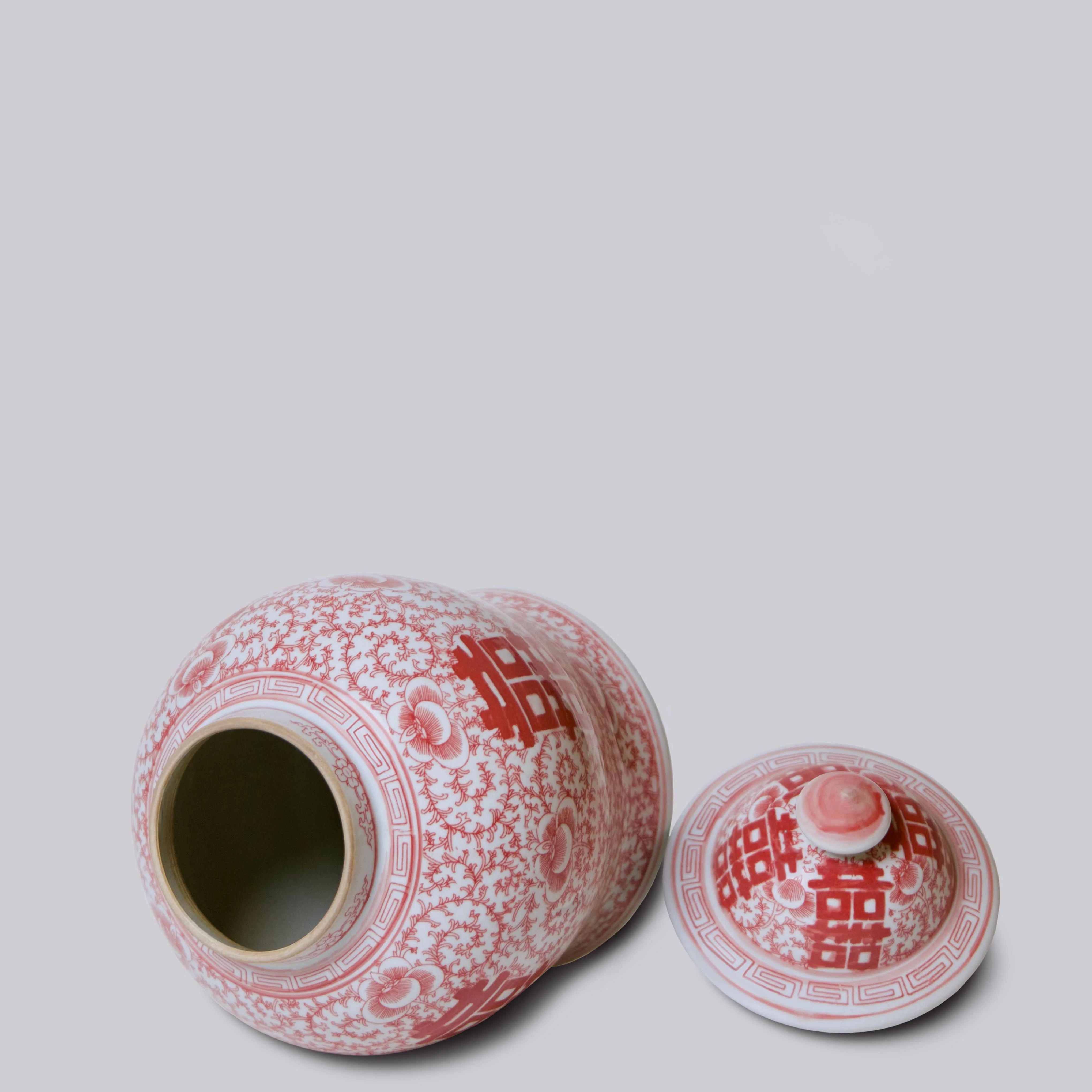 Medium Red & White Porcelain Double Happiness Temple Jar - Image 2