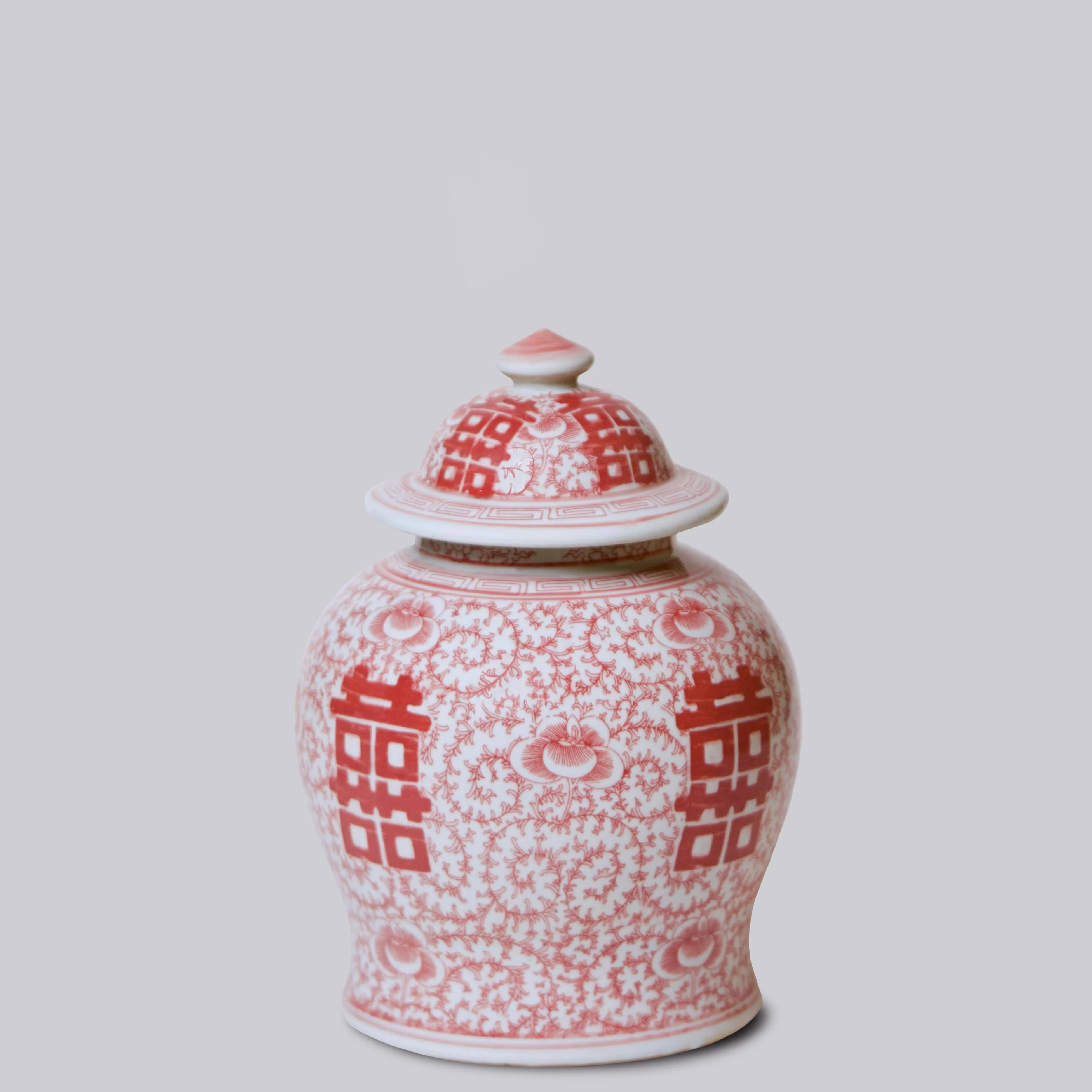 Medium Red & White Porcelain Double Happiness Temple Jar - Image 3