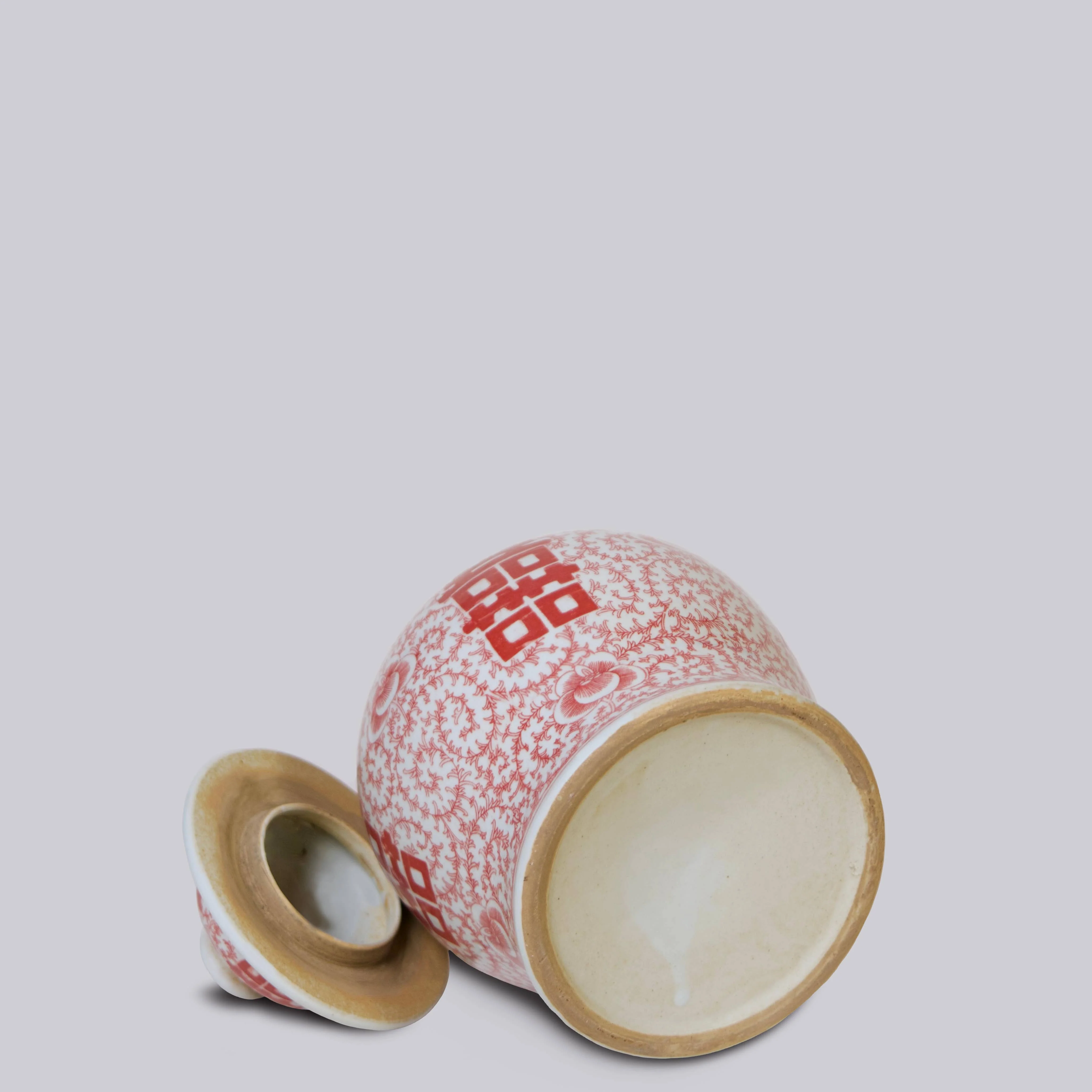 Medium Red & White Porcelain Double Happiness Temple Jar - Image 4