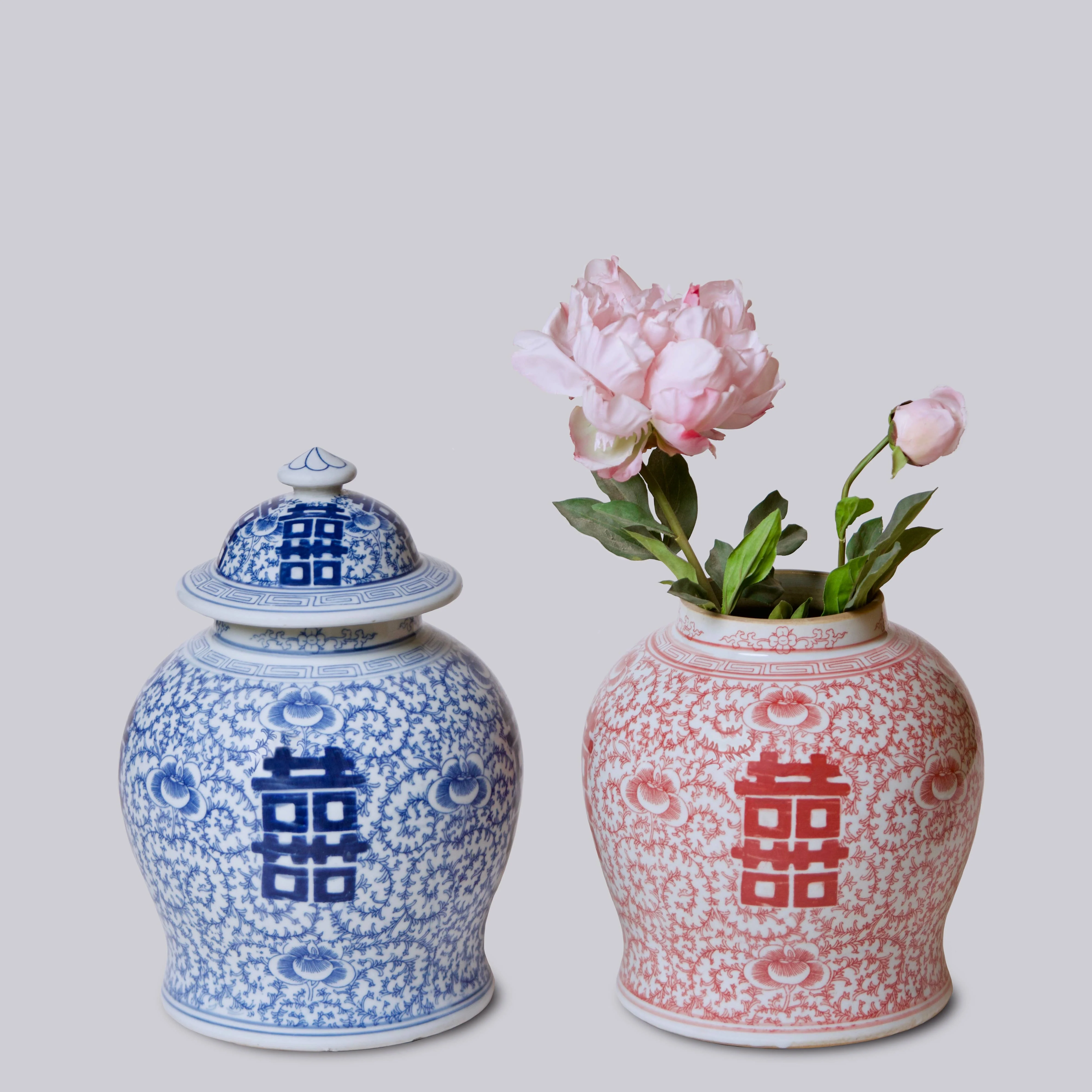 Medium Red & White Porcelain Double Happiness Temple Jar - Image 5