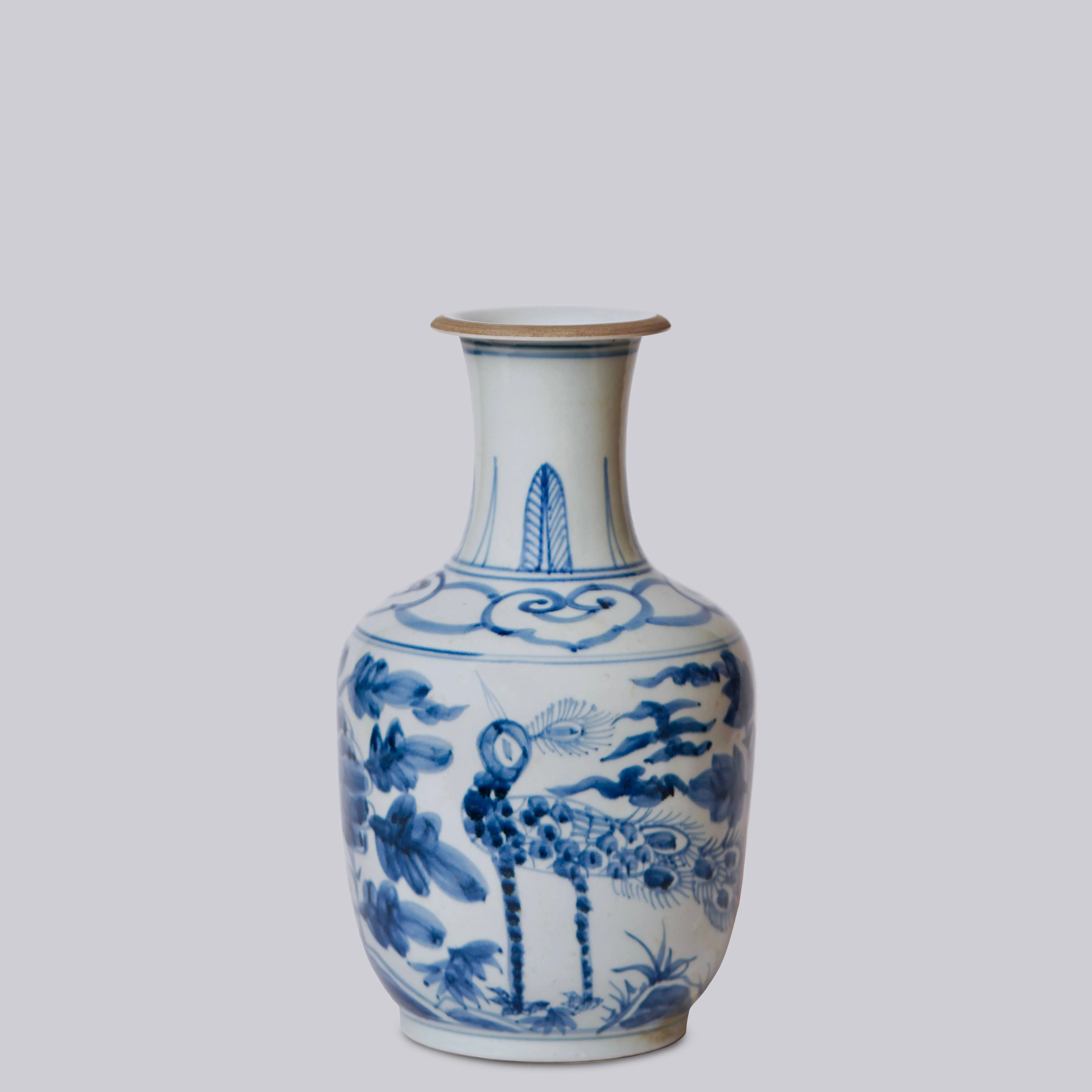 Peacock Blue and White Porcelain Mallet Vase