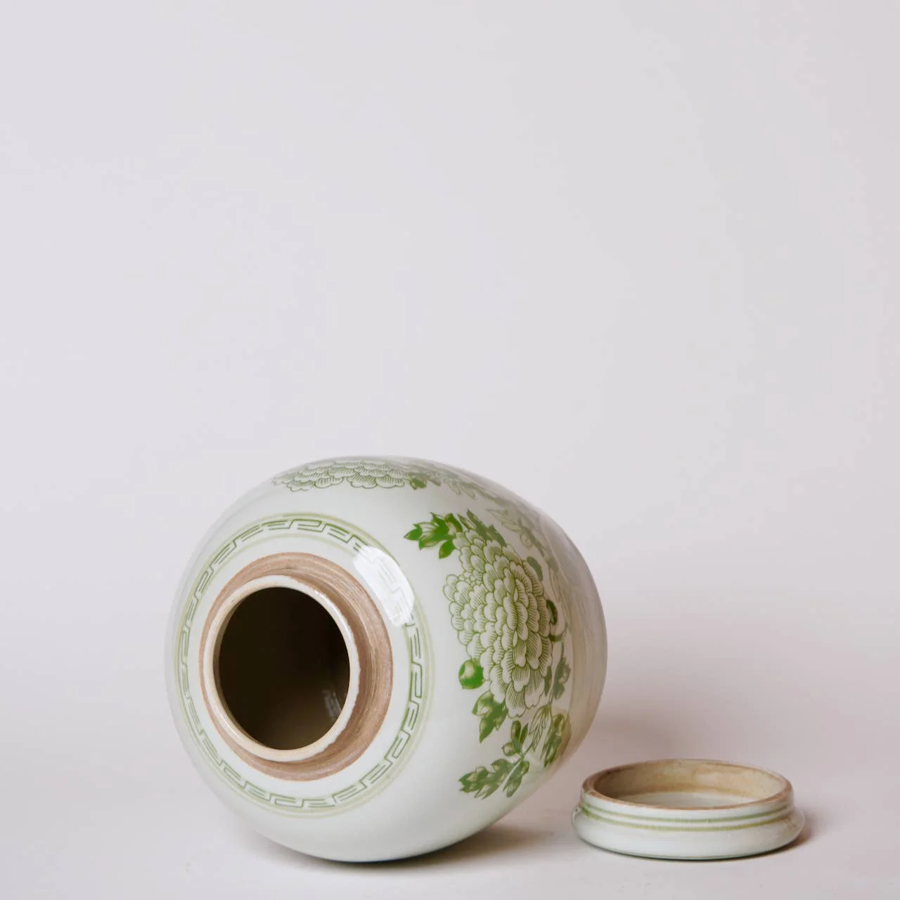 Peony Landscape Green and White Porcelain Jar - Image 2