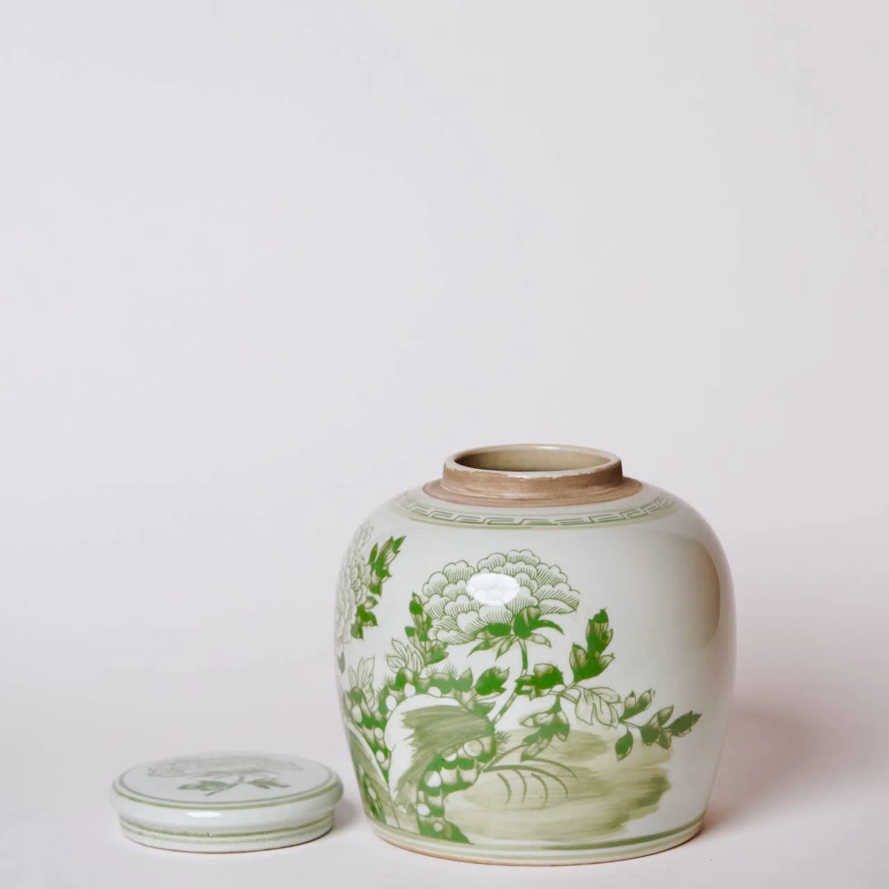 Peony Landscape Green and White Porcelain Jar - Image 3