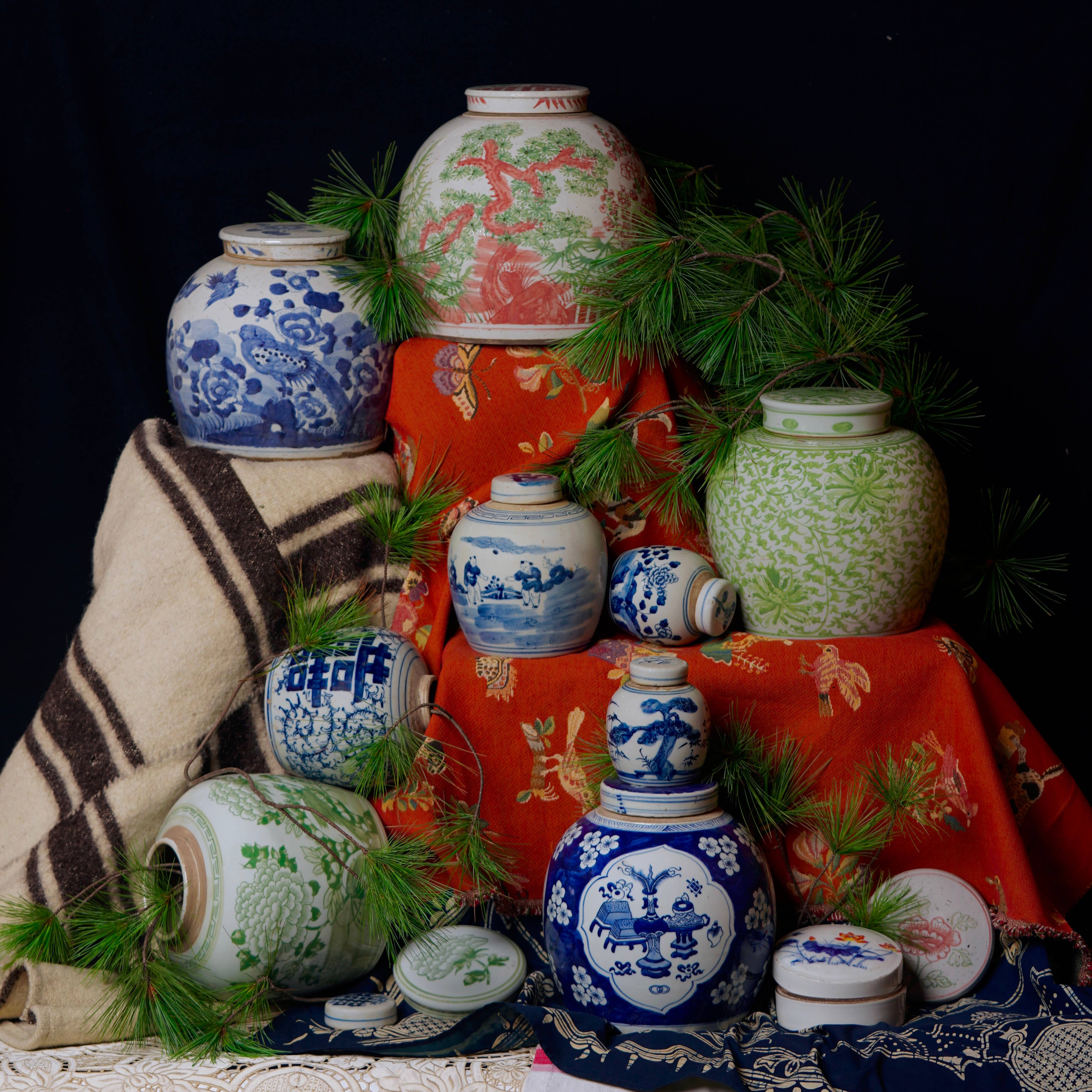 Peony Landscape Green and White Porcelain Jar - Image 5