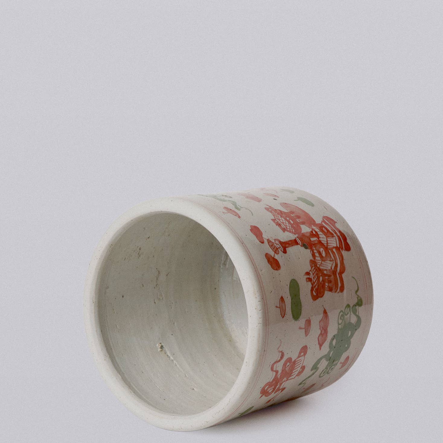 Pink and Green Porcelain Ancient Treasures Footed Cachepot - Image 2