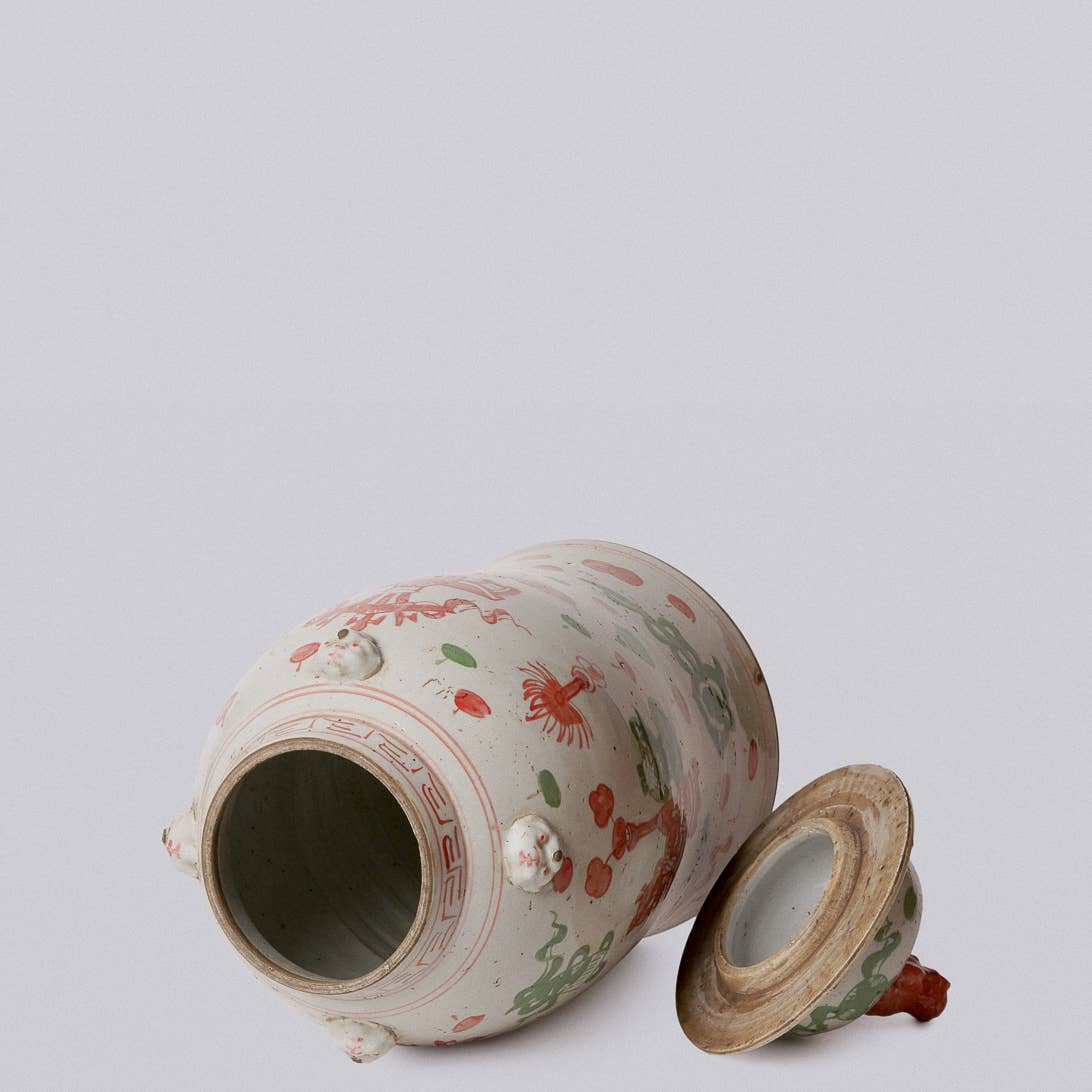 Pink and Green Porcelain Ancient Treasures Temple Jar - Image 2