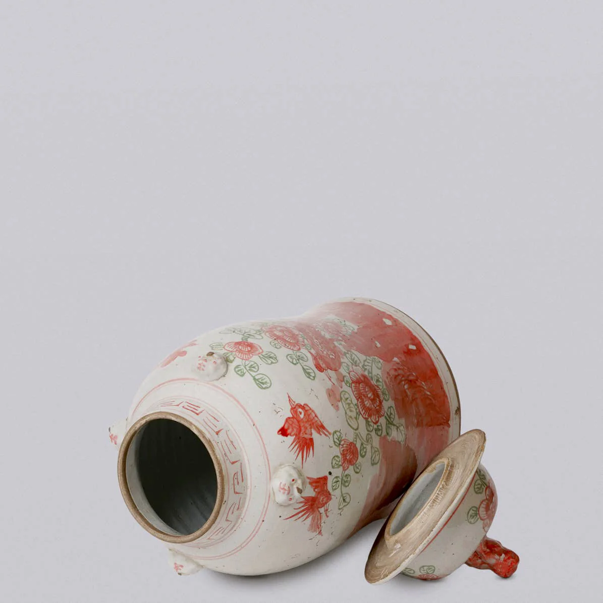 Pink and Green Porcelain Bird and Flower Temple Jar - Image 2