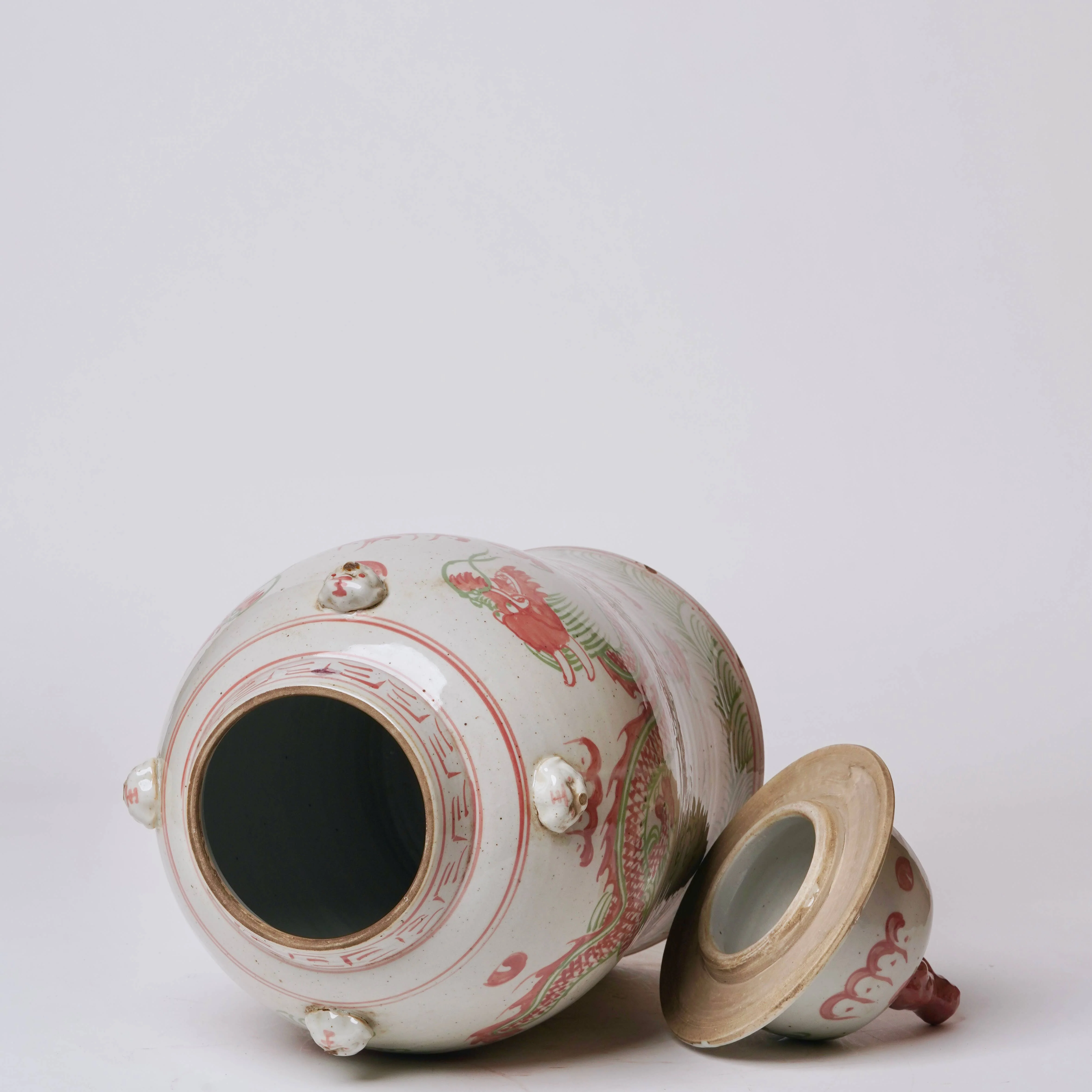 Pink and Green Porcelain Dancing Dragon Temple Jar - Image 2