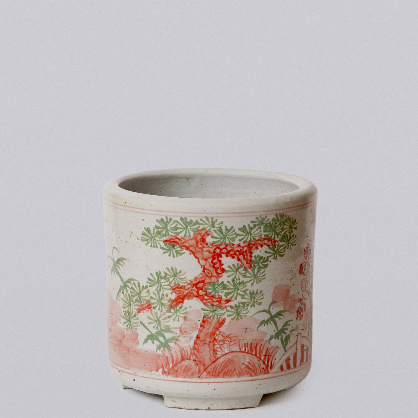 Pink and Green Porcelain Three Friends Footed Cachepot