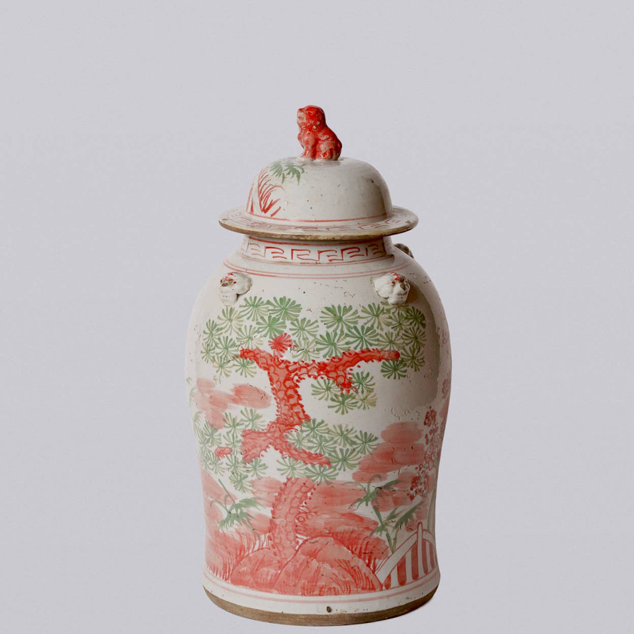 Pink and Green Porcelain Three Friends Temple Jar